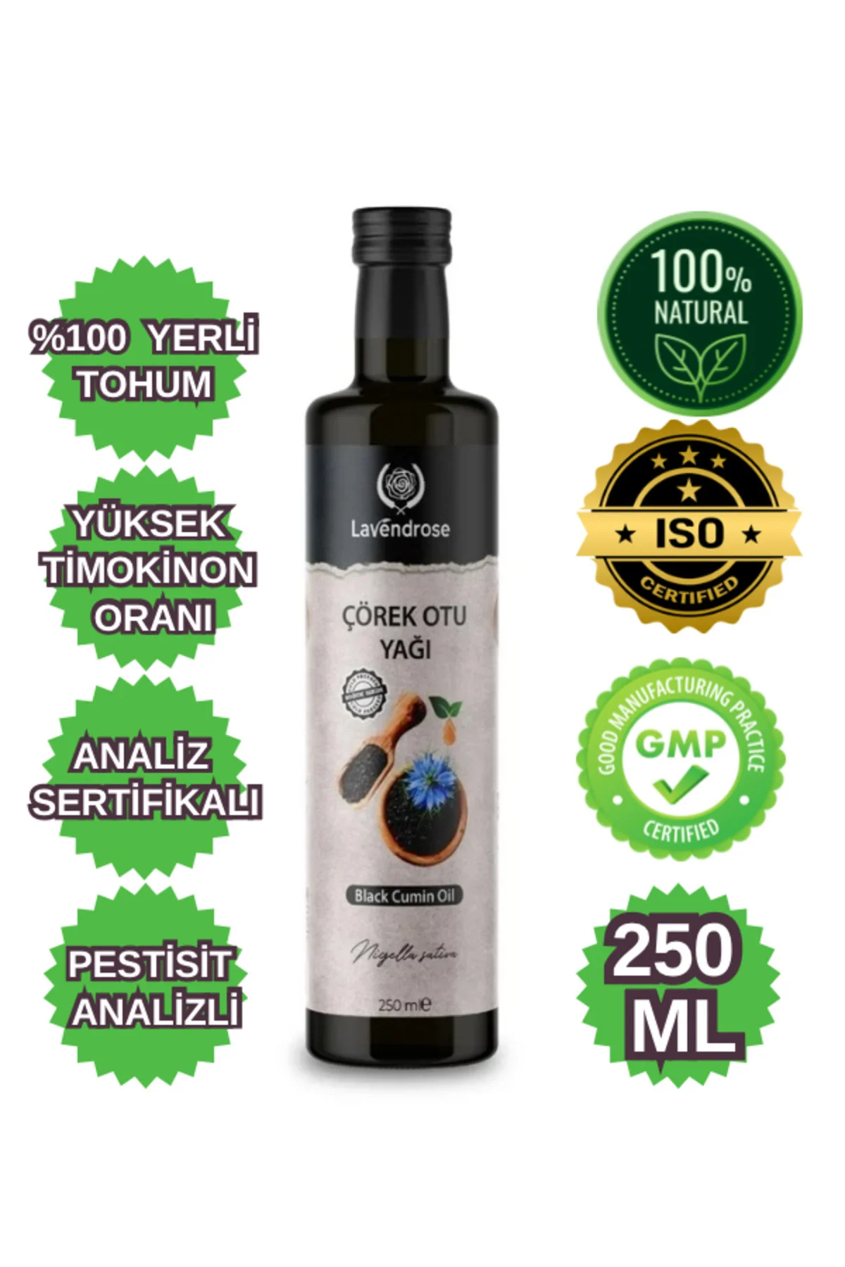 Çörek Otu Yağı 250ml Yüksek Timokinonlu Pestisit Analizli Soğuk S