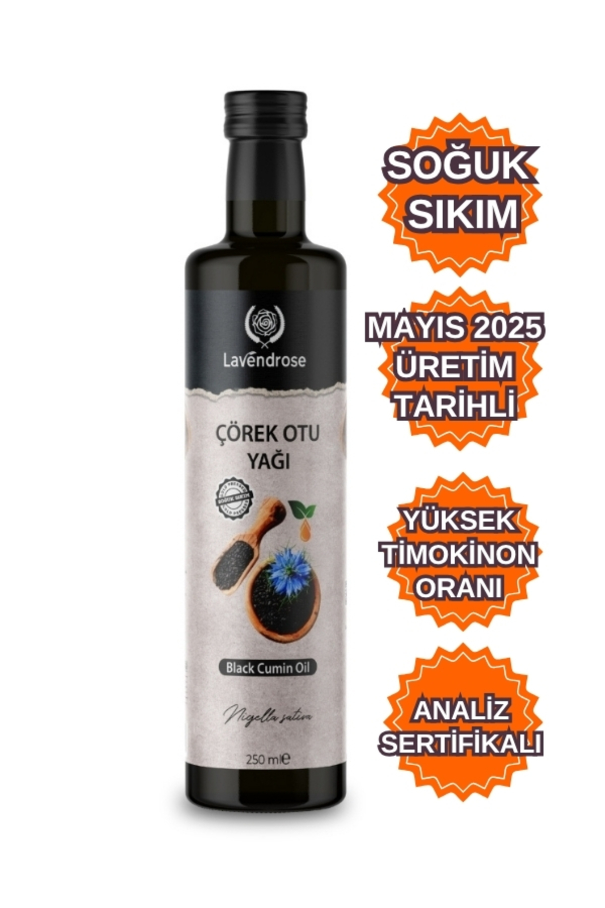 Lavendrose Çörek Otu Yağı 250Ml Yüksek Timokinonlu Soğuk Sıkım %100 Saf Ve D