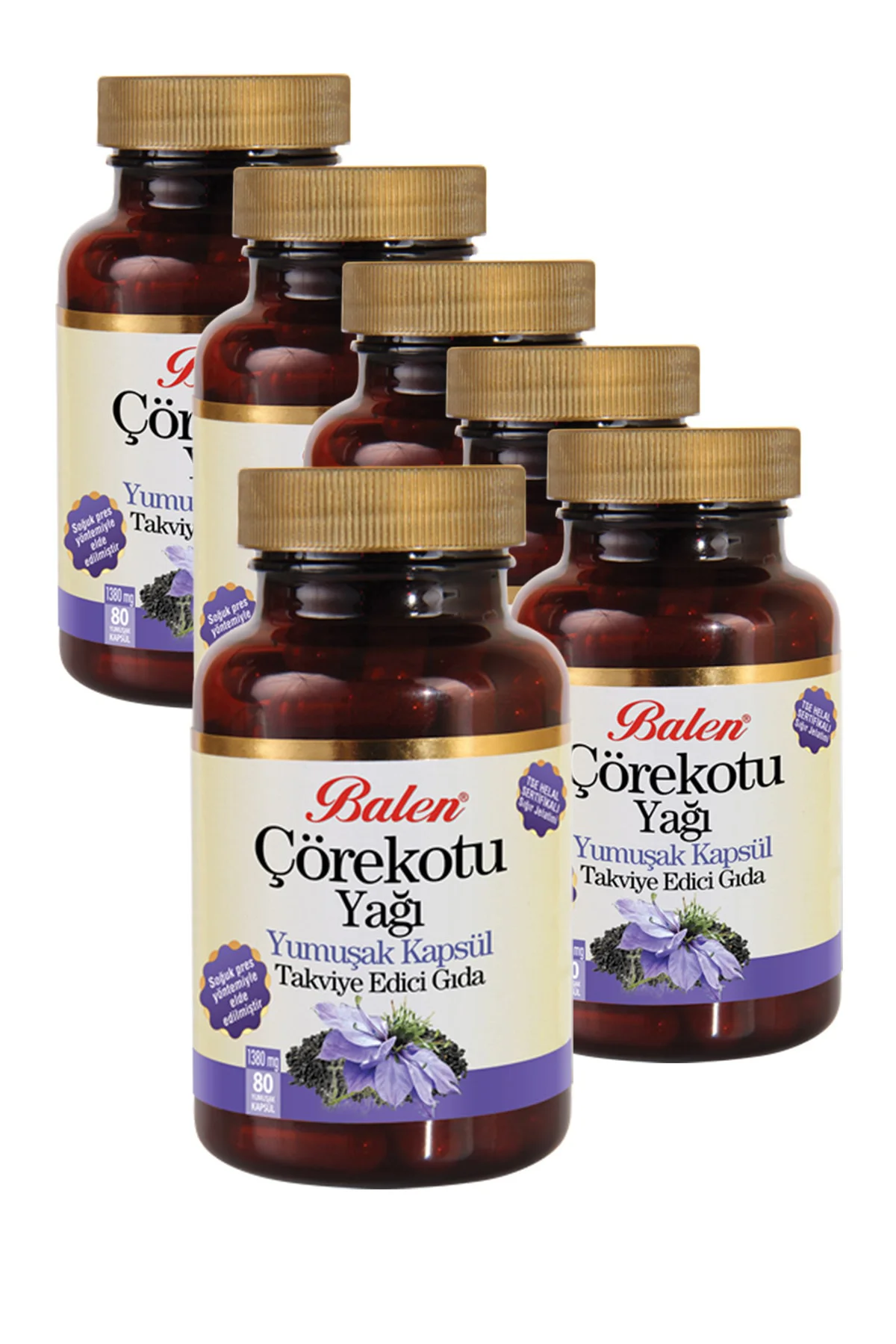 Çörekotu Yağı Yumuşak Kapsül 1380mg*80 6 Adet Çörek Otu Yağı Kapsülü 6 Kutu