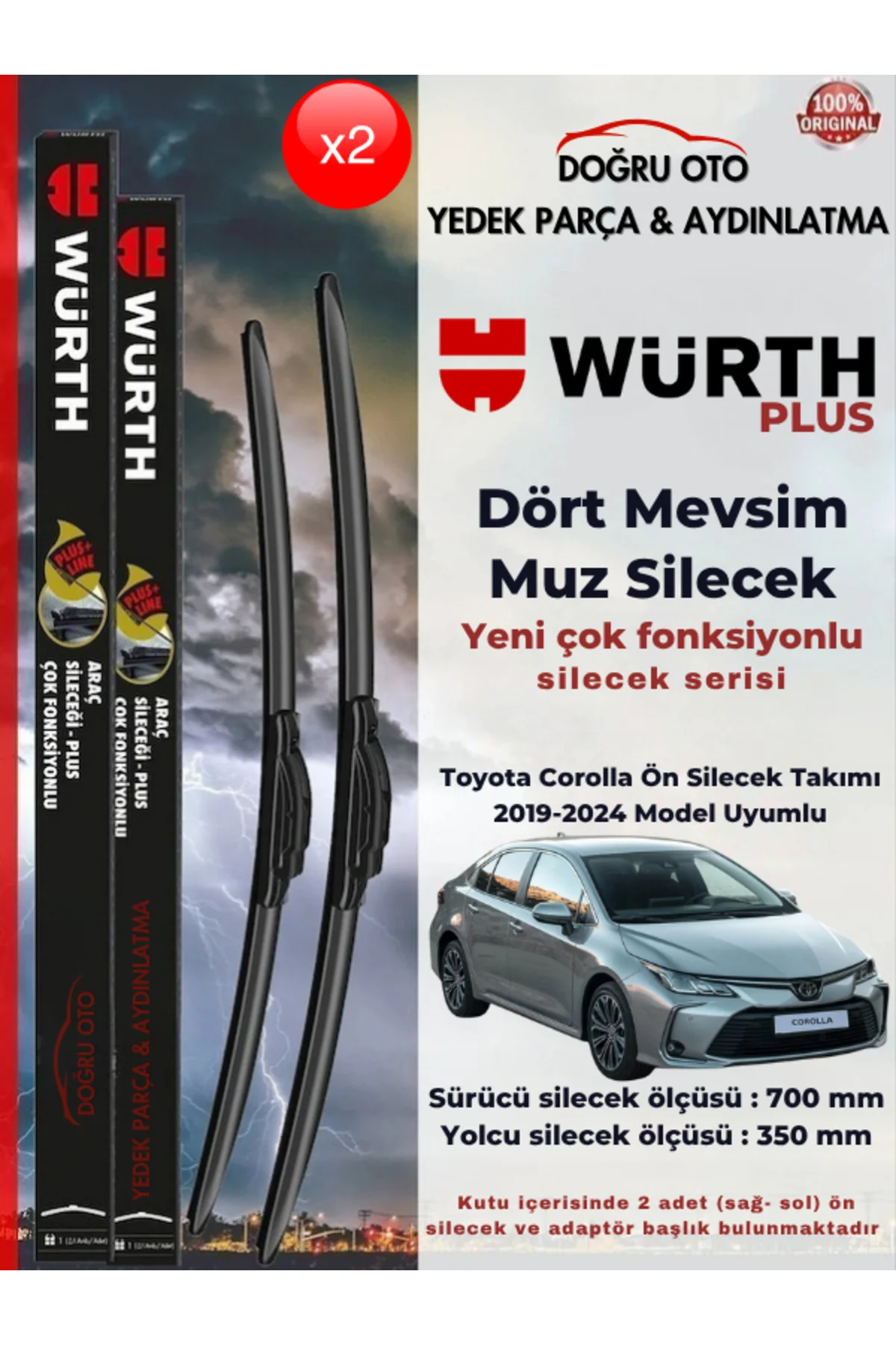 Corolla Ön Cam Silecek Takımı 2019-2024 Model Uyumlu (700/350mm) Fiyatı, Yorumları ve Özellikleri