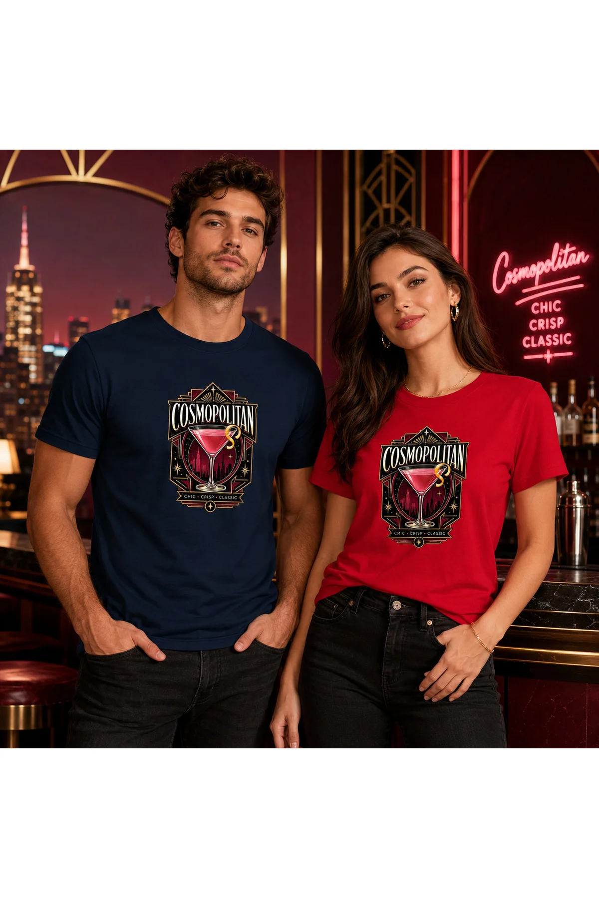 Cosmopolitan Cocktail Unisex Kokteyl Baskılı Regular Kalıp Bisiklet Yaka T-Shirt