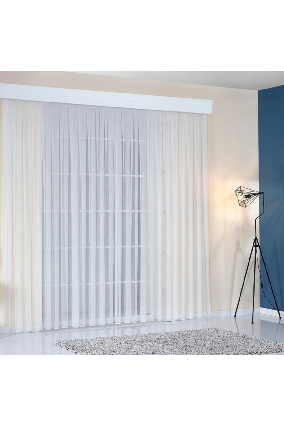 Cosmos Modern Bambu Vual Tül Perde, 1/2.5 Pile - Ekru 002/VUAL