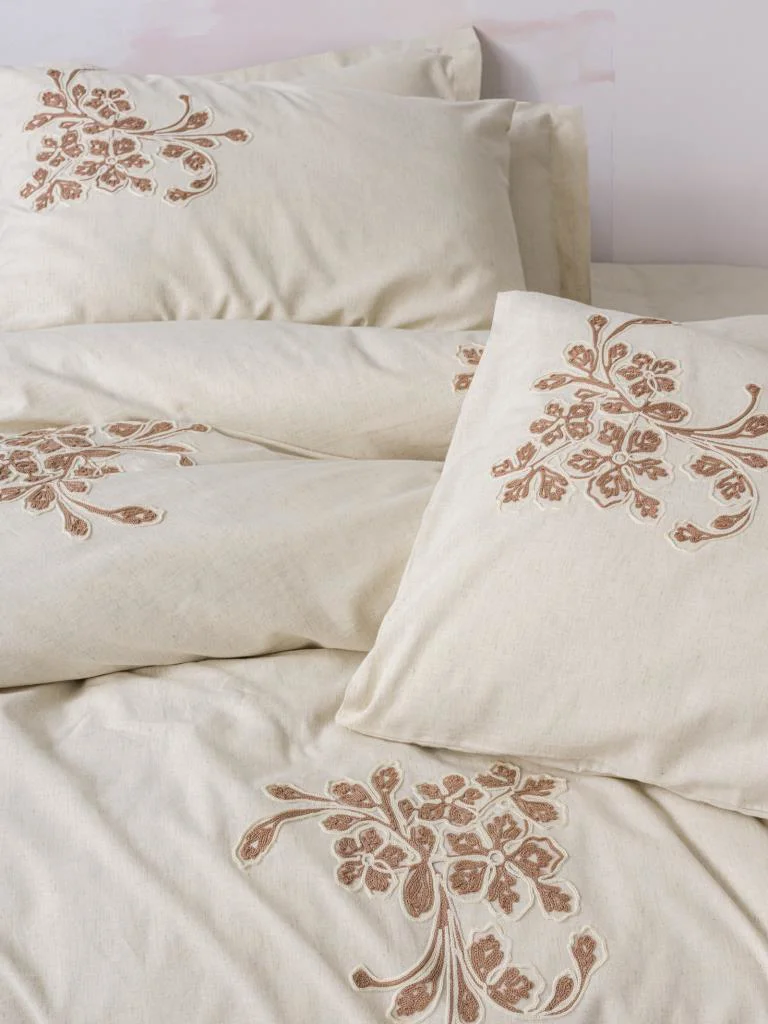 Cotton Keten Çift Kişilik Nev Takımı Kaneli