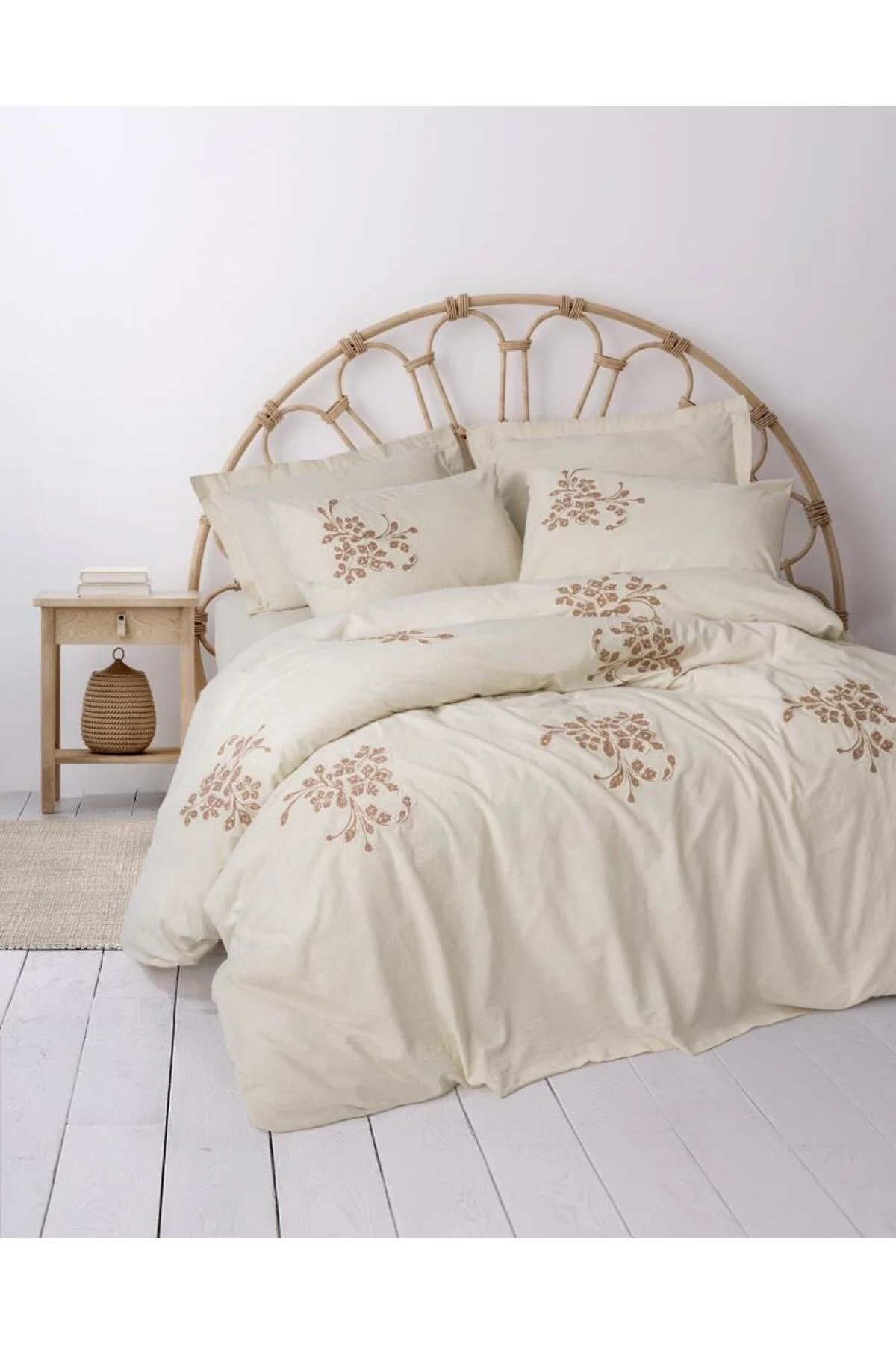 Cotton Keten Çift Kişilik Nev Takımı Kaneli
