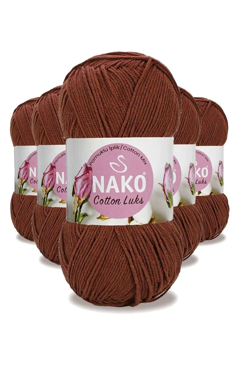 Cotton Lüks İpi Yünü 5'li Paket - Kızıl Kahve, %60 Pamuk %40 Akrilik, 330 Metre