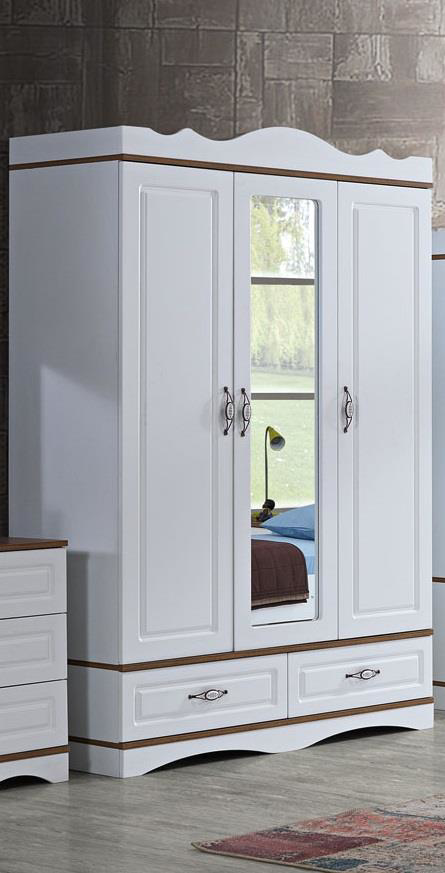 Country 3 Kapılı Aynalı Çekmeceli Gardırop Elbise Dolabı 137x55x2