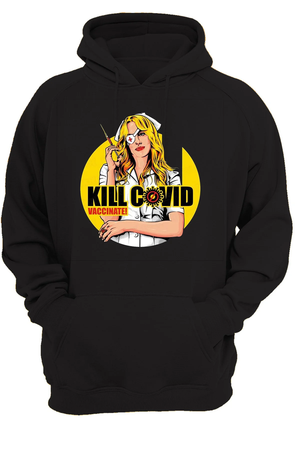 Covid Ön Baskılı, %100 Pamuk, 3 Ipl. Şardonlu, Içi Polar, Çok Kalın Hoodie
