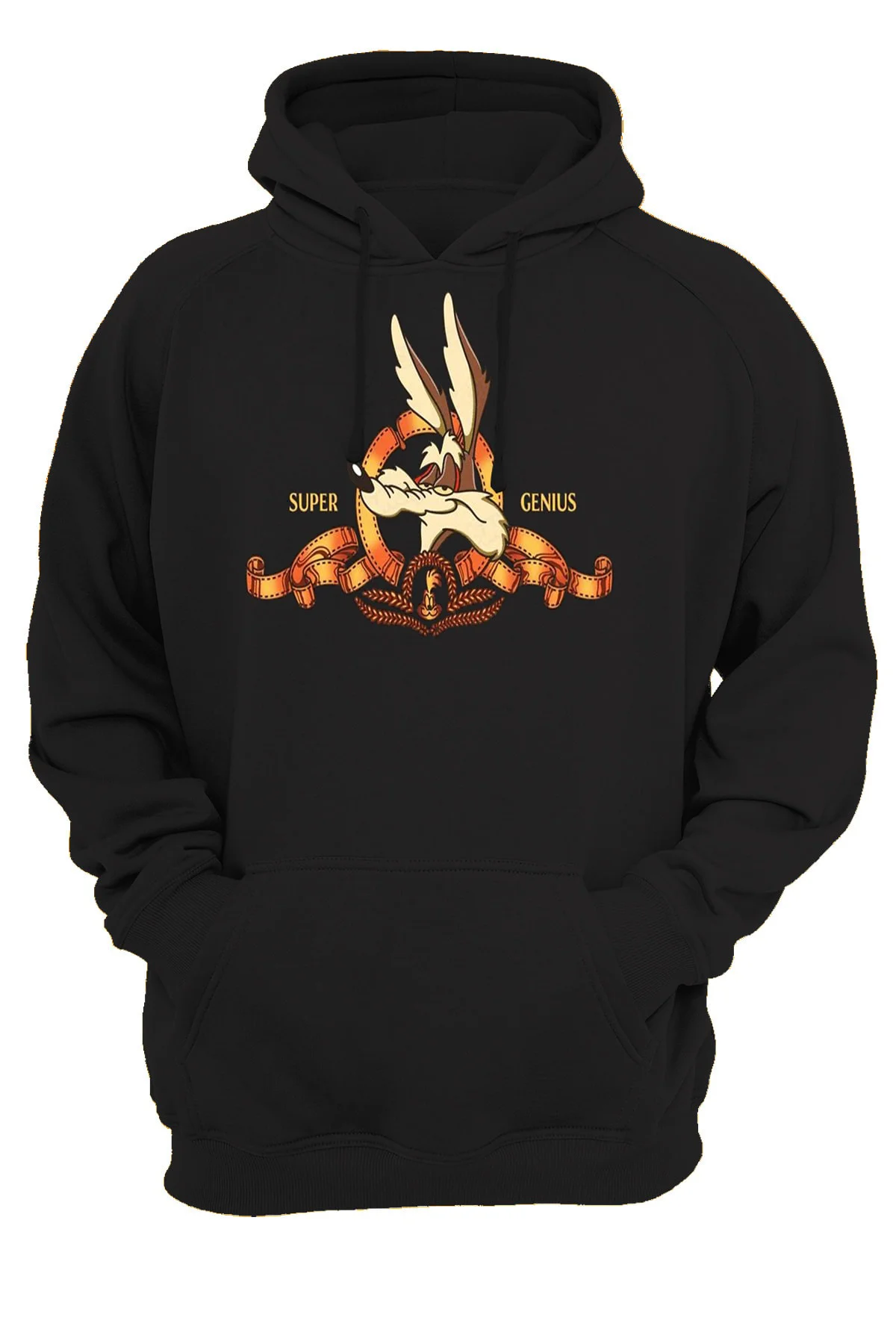 Coyote Baskılı 3 Ipl. Şardonlu 600 gr İçi Polar Siyah Kapüşonlu Sweatshirt