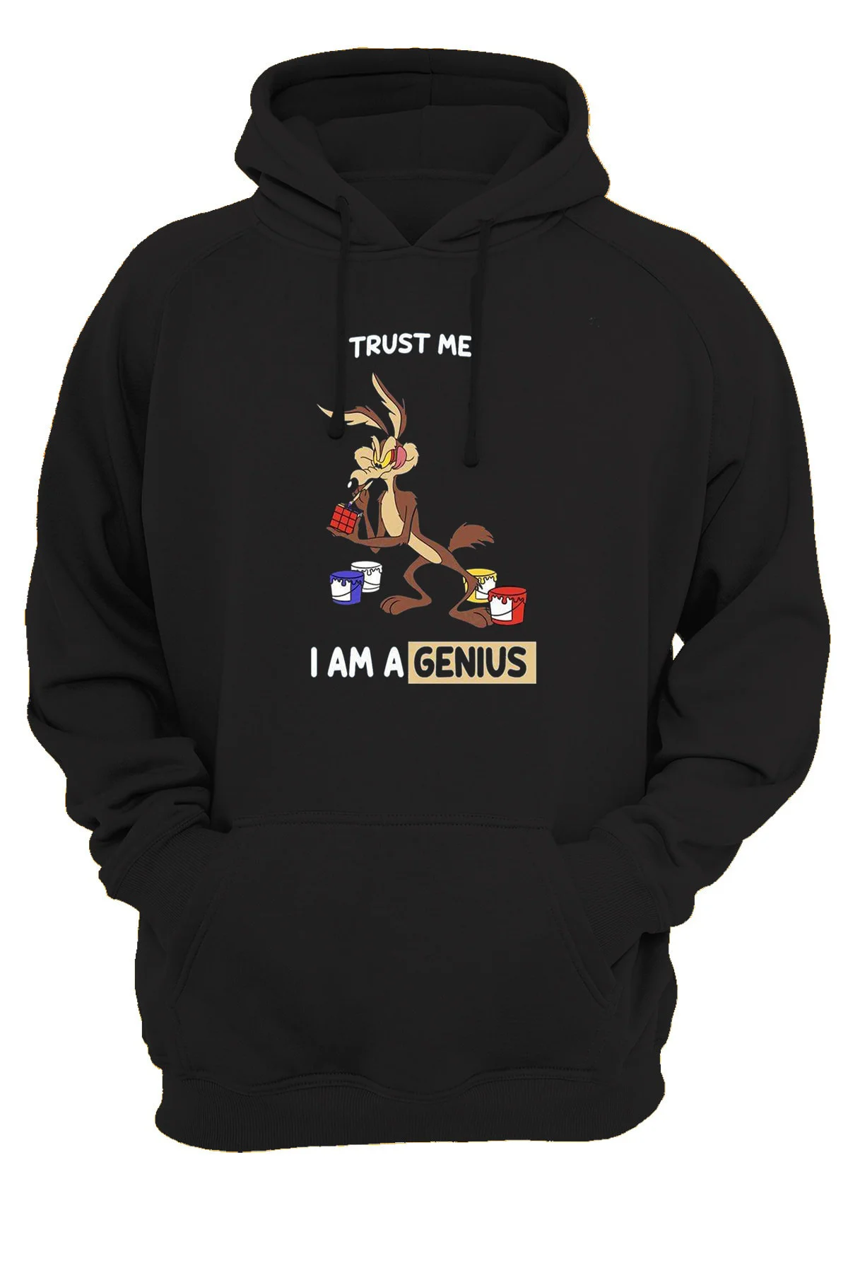 Coyote Baskılı 3 Ipl. Şardonlu 600 gr Içi Polar Siyah Kapüşonlu Sweatshirt
