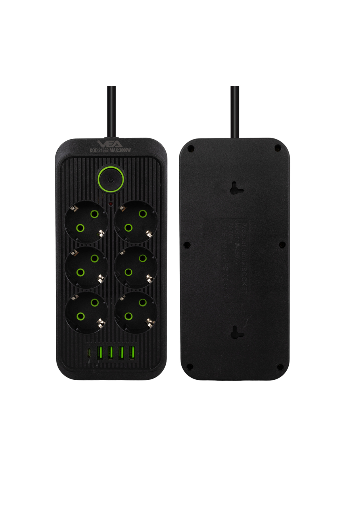 Cpets- Va-21563 6li 1.5 Metre Kablolu Type-cli 4 Usbli Siyah Akim