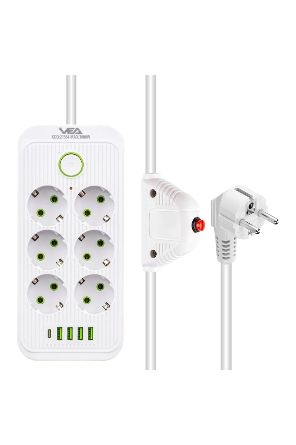 CPU ELEKTRONİK Cpets- Va-21564 6li 1.5 Metre Kablolu 4 Usbli Beyaz Akim Korumali Priz Diğer