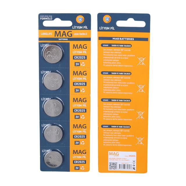 CR2025 3 Volt Lityum Para Pil (5&amp;apos;li Blister Paket) (4741