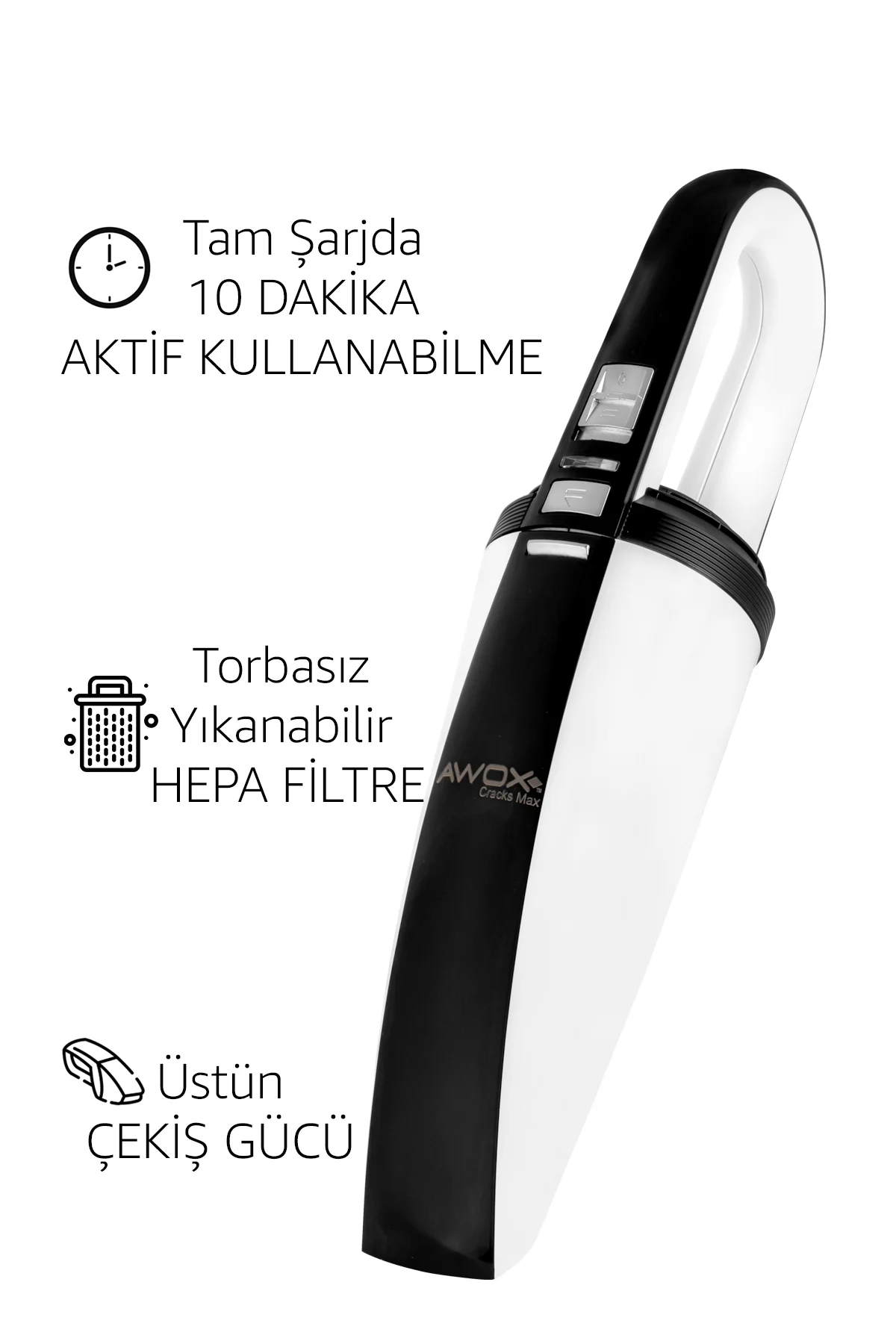 Cracks Max Şarjlı EL süpürgesi Dikey Ev ve Araç Süpürgesi Şık Tas