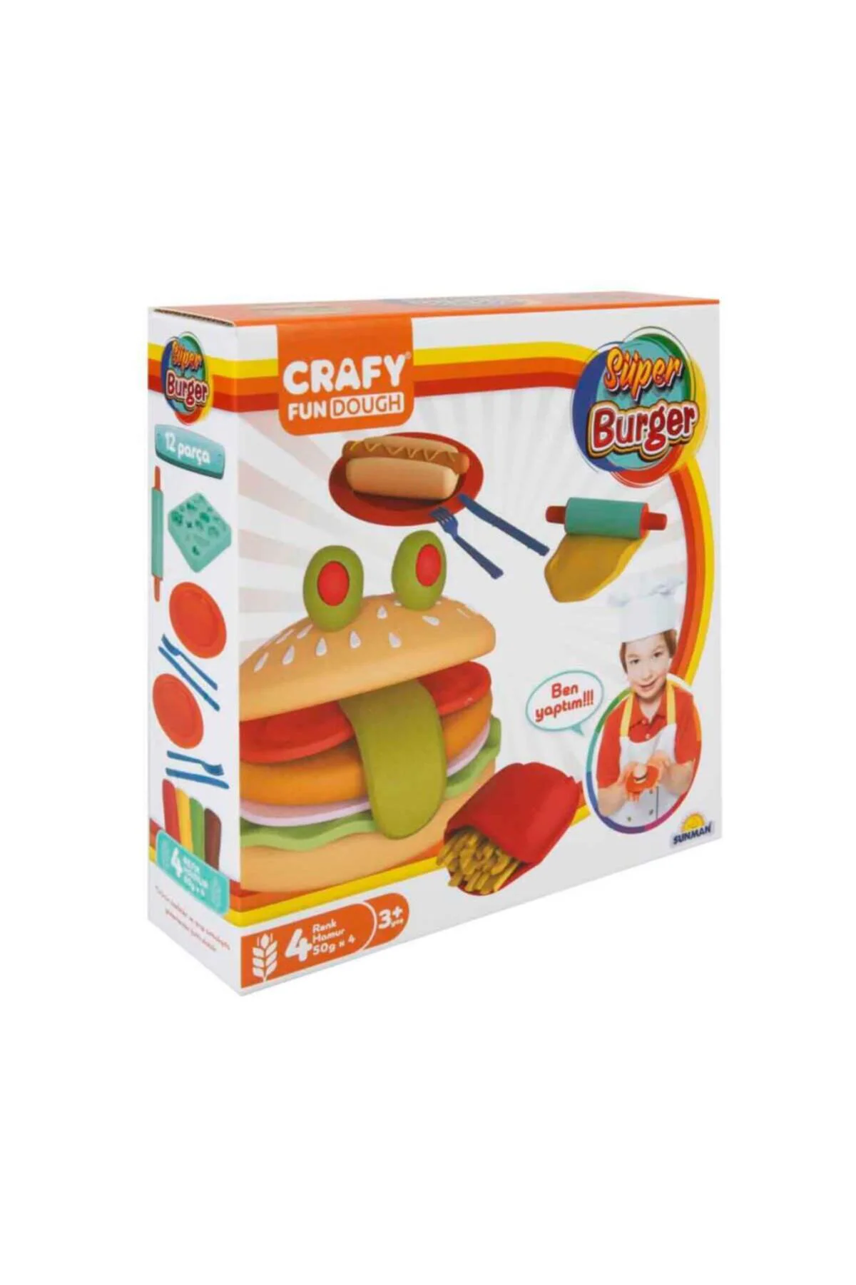 Crafy Süper Burger Oyun Hamuru Seti 200 gr. 12 Parça
