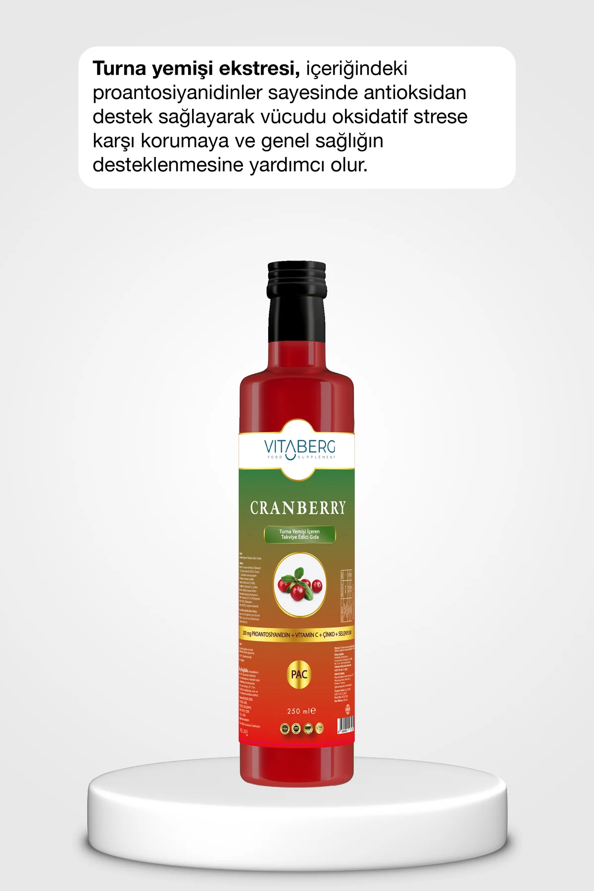 Cranberry Extract Sıvı Takviye | Vitamin C, Çinko, Selenyum İçere