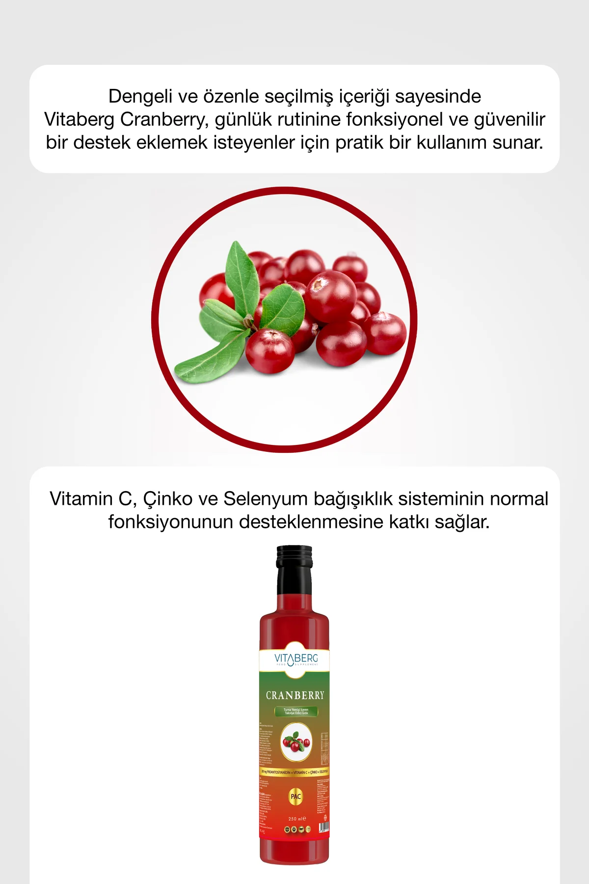 Cranberry Extract Sıvı Takviye | Vitamin C, Çinko, Selenyum İçere