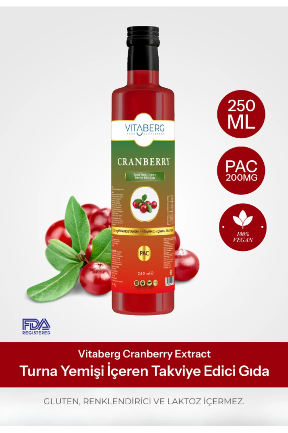 Cranberry Extract Sıvı Takviye | Vitamin C, Çinko, Selenyum İçere