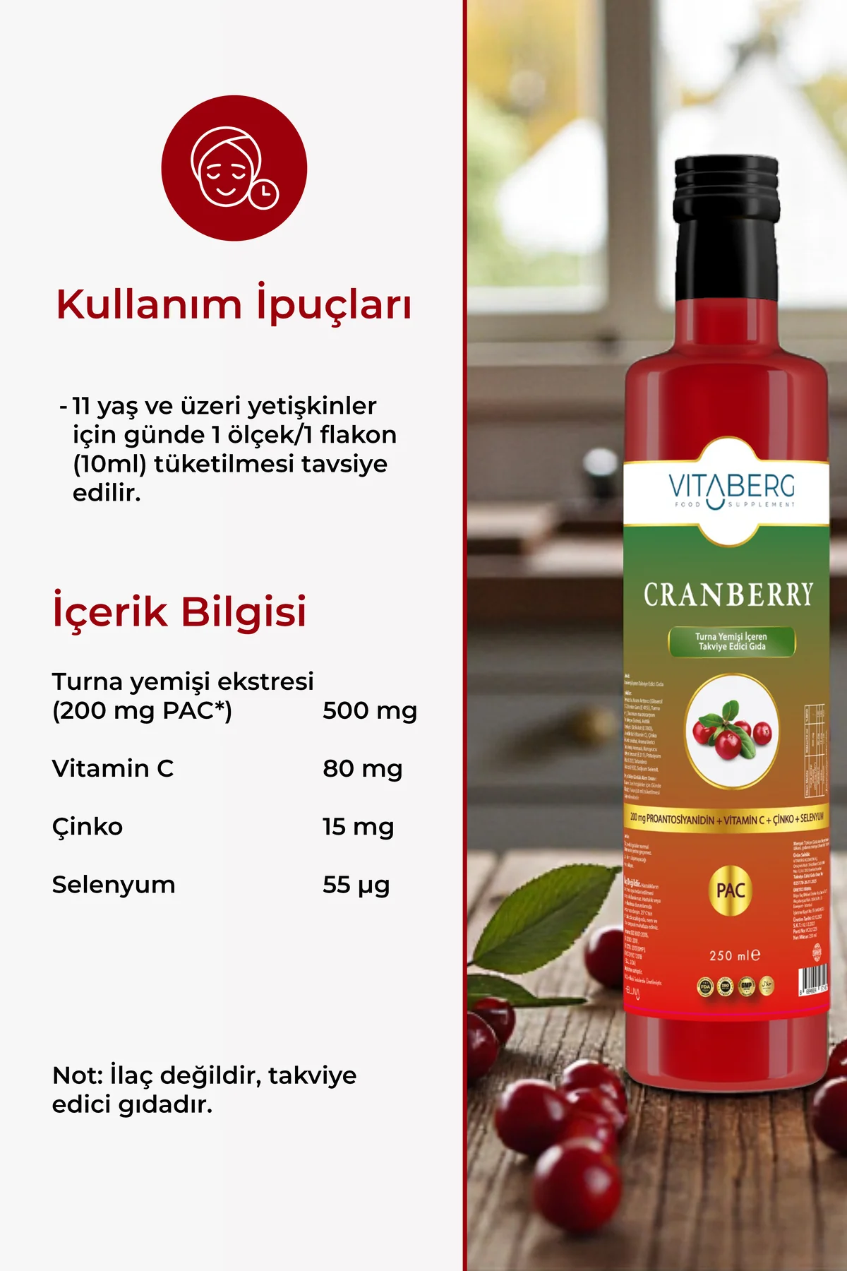 Cranberry Extract Sıvı Takviye | Vitamin C, Çinko, Selenyum İçere