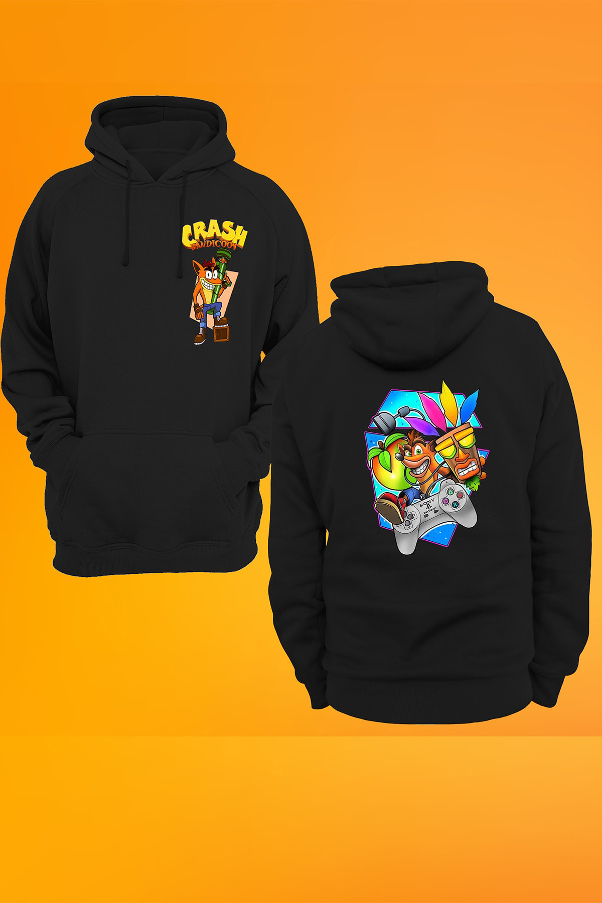 Remonz Crash Bandicoot Baskılı Fermuarsız Kapüşonlu Sweatshirt