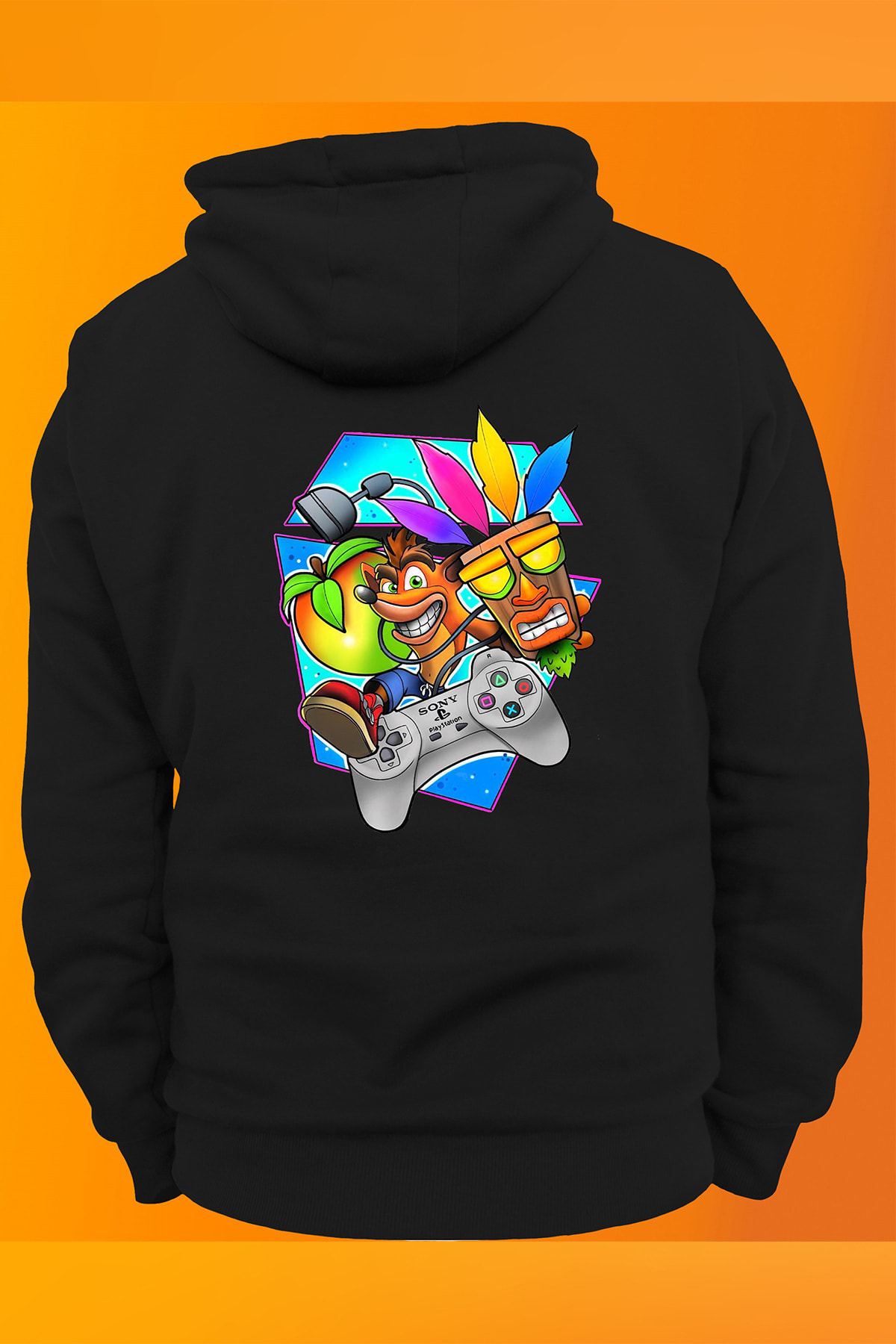 Remonz Crash Bandicoot Baskılı Fermuarsız Kapüşonlu Sweatshirt