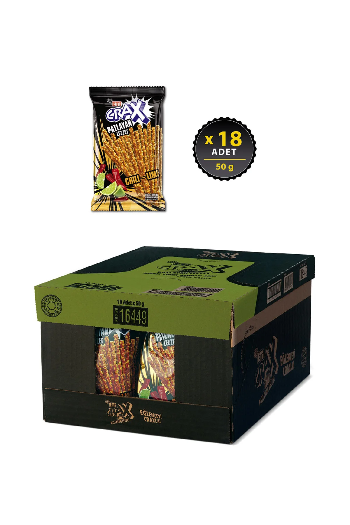 Crax Patlayan Lezzet Chili Lime Çubuk Kraker 50 g x 20 Adet