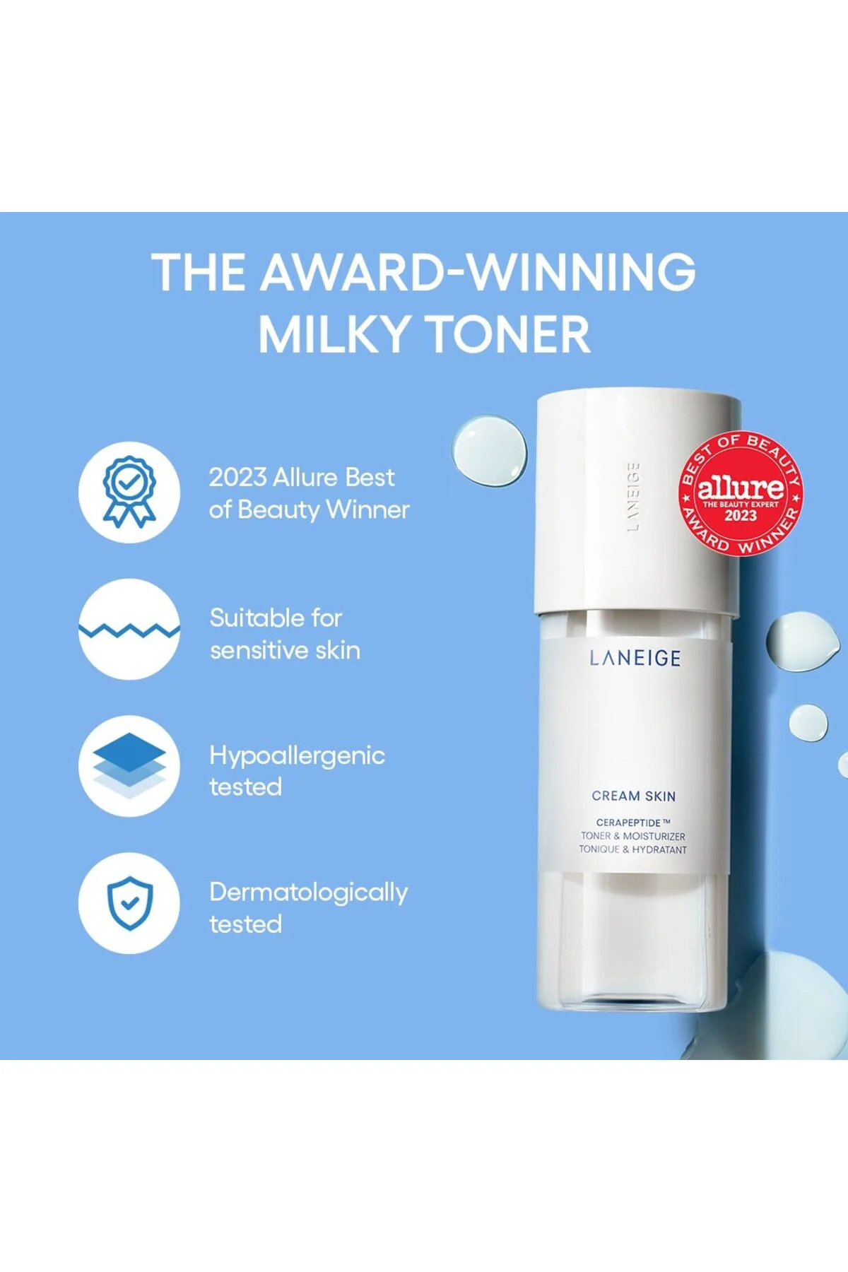 Cream Skin Refillable Toner & Moisturizer with Ceramides and Pept