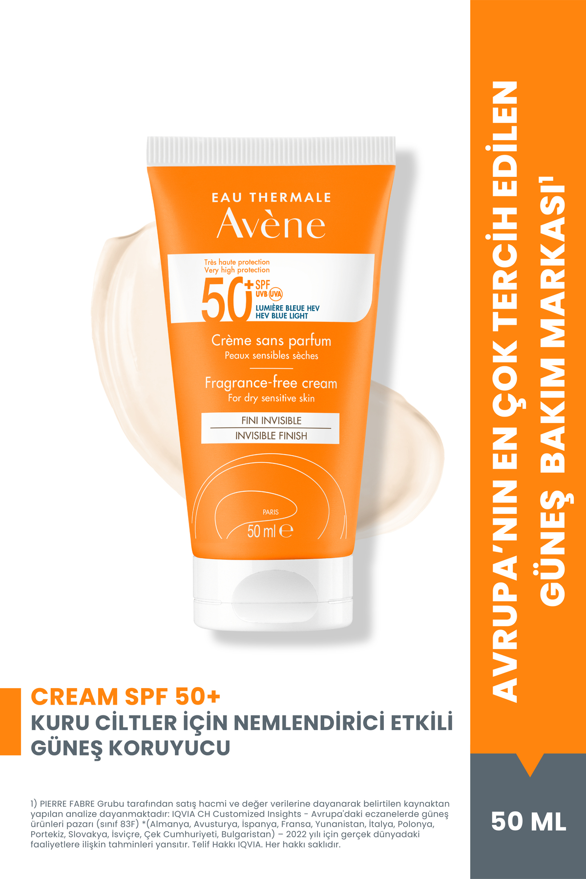 Avene Cream Spf50+ Kuru Ciltler İçin Nemlendirici Güneş Kremi 50 Ml