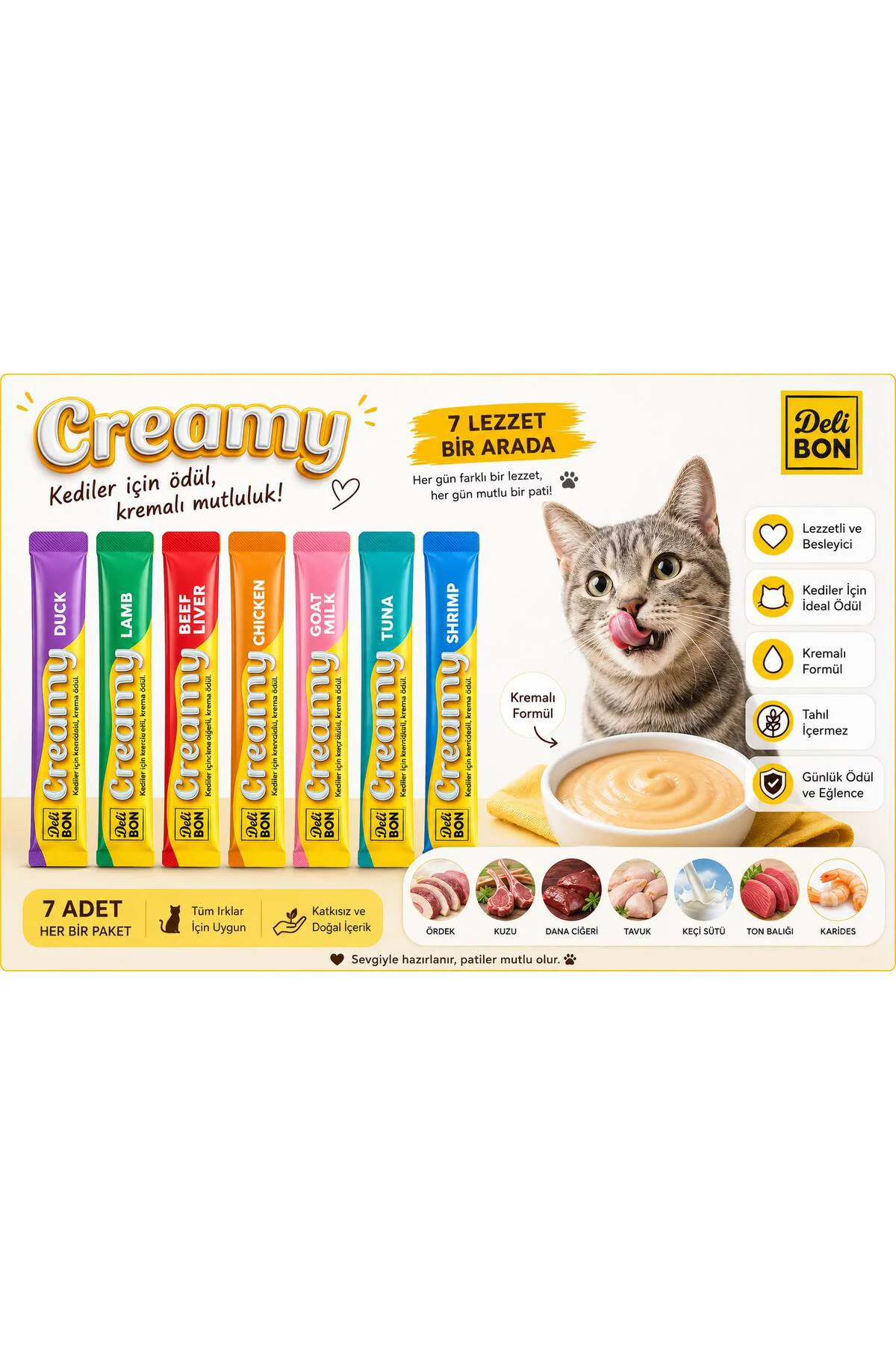 Creamy 7 Lezzetli Kedi Ödül Maması 7x15 g Fiyatı, Yorumları ve Özellikleri