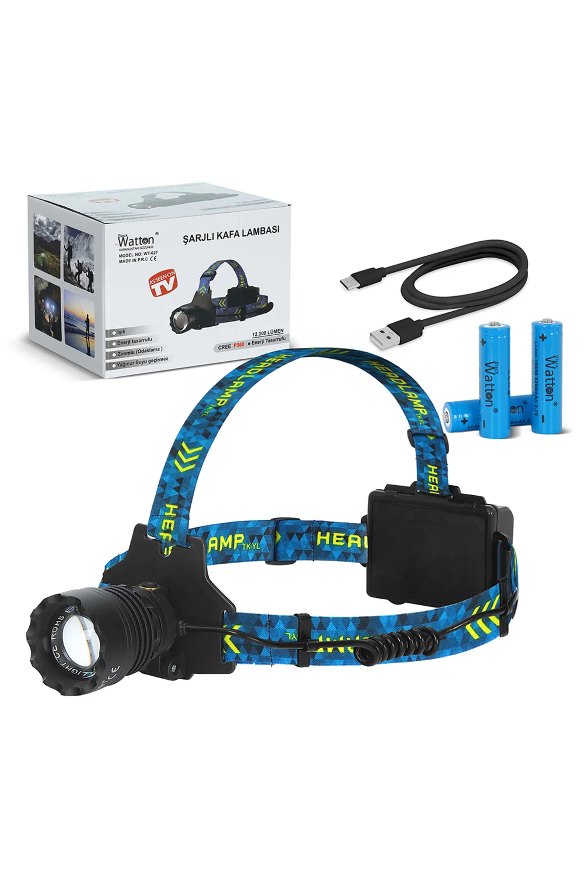 CREE P360 - 12,000 LÜMEN ŞARJLI KAFA LAMBASI WATTON WT-627