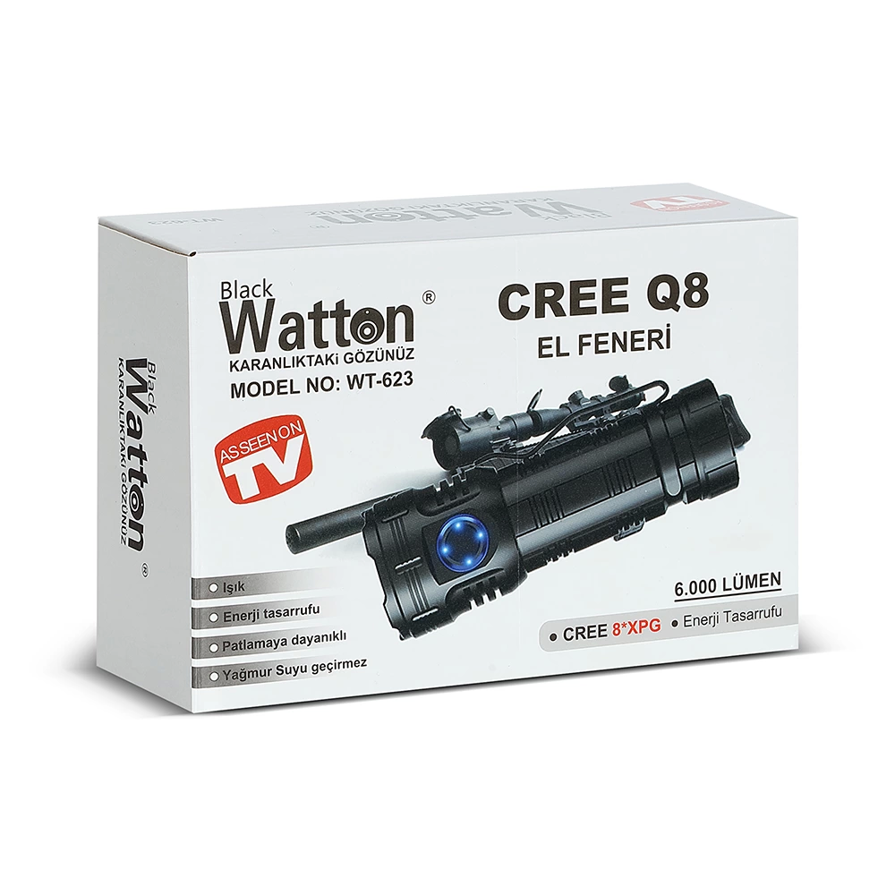 Just Cheap Store Cree Q8- Xpg 8+1 Led  Şarjlı El Feneri  Wt-623