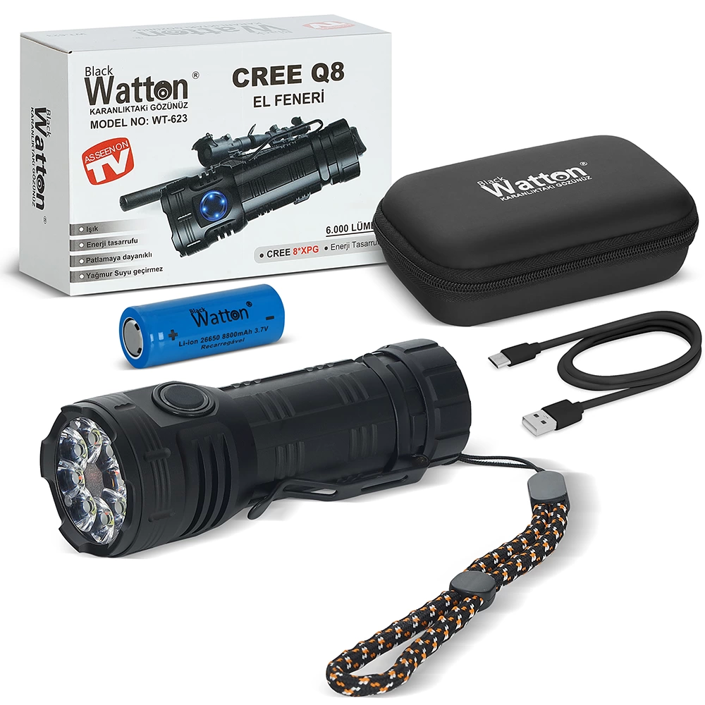 Cree Q8- Xpg 8+1 Led Şarjlı El Feneri Wt-623 Cree Q8- Xpg 8+1 Led Şarjlı El Feneri Wt-623
