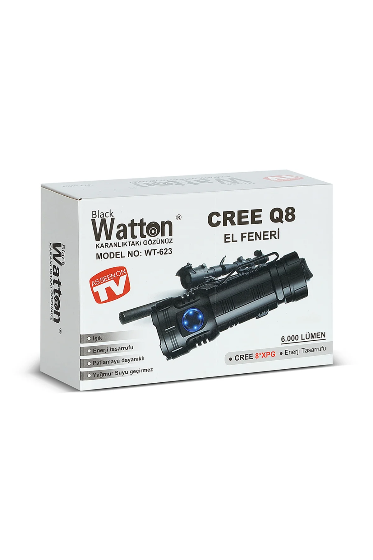 CREE Q8- XPG 8+1 LED ŞARJLI EL FENERİ WATTON WT-623 Siyah