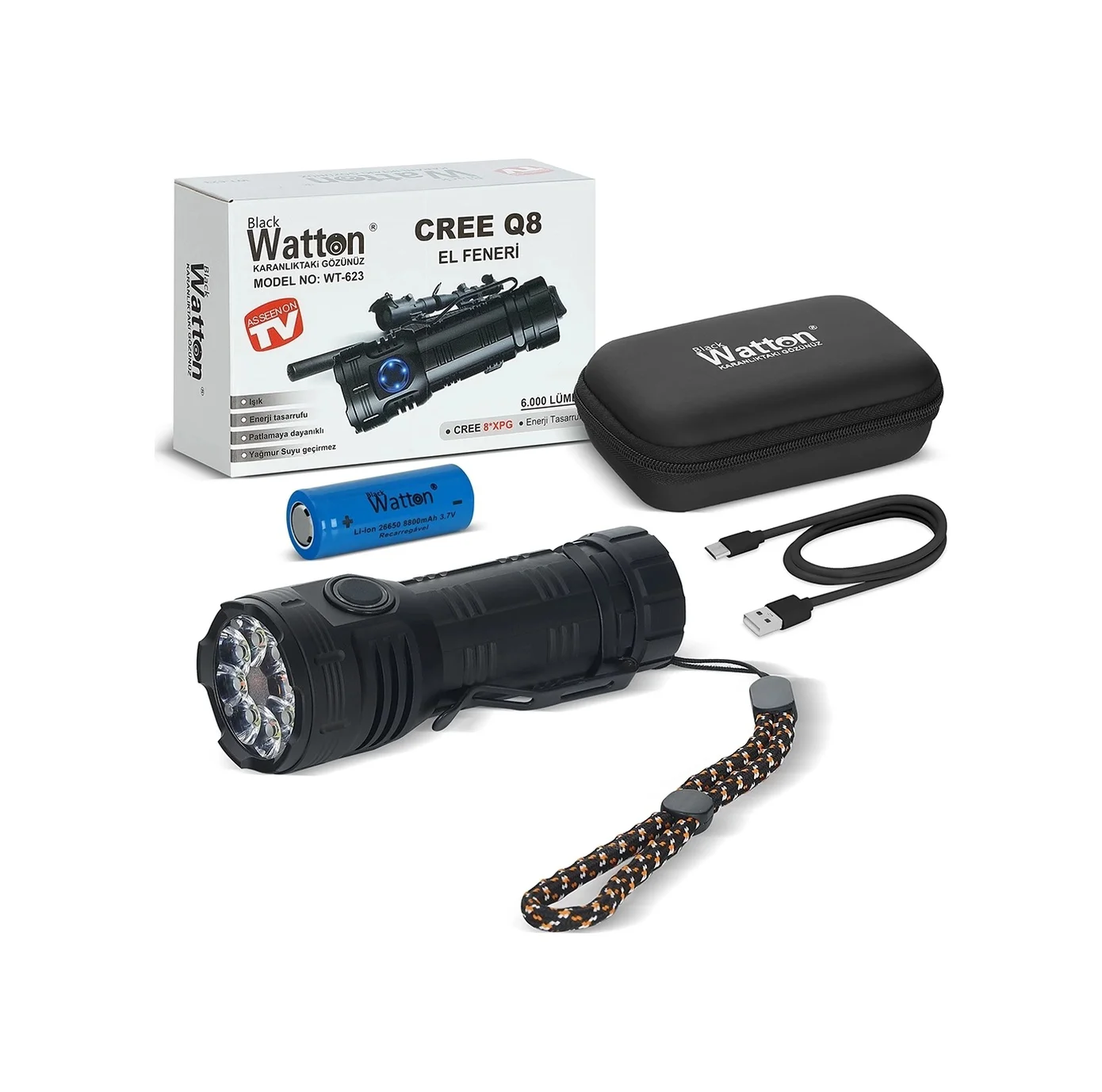 Cree Q8- Xpg 8+1 Led Şarjlı El Feneri Wt-623 Diğer