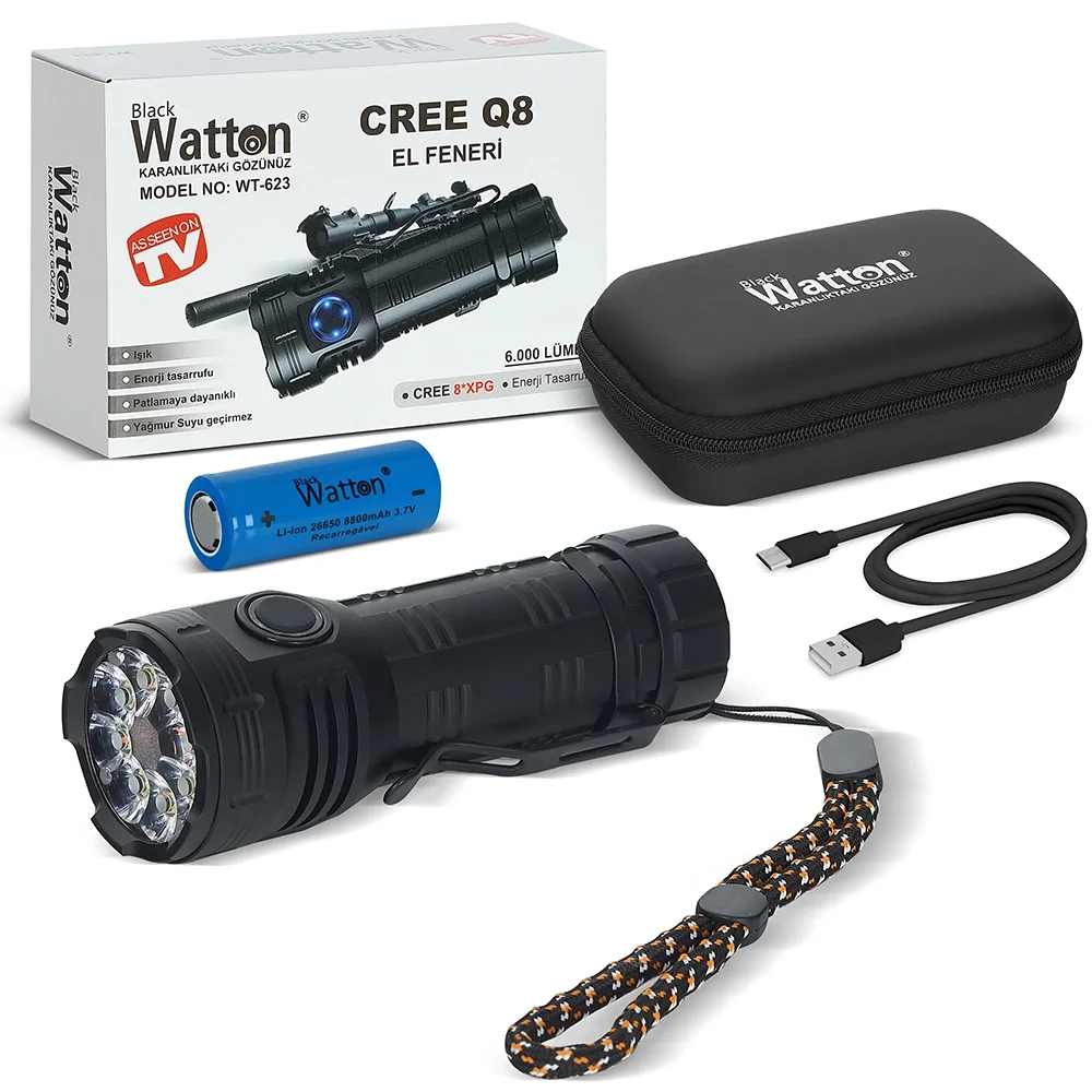 Cree Q8- Xpg 8+1 Led Şarjlı El Feneri Wt-623 Cree Q8- Xpg 8+1 Led Şarjlı El Feneri Wt-623