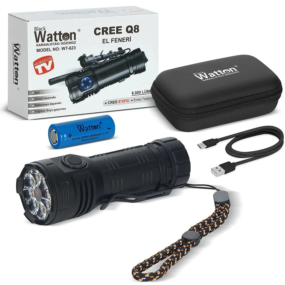 Cree Q8 XPG 8+1 LED Şarjlı El Feneri WT-623 - 250-300m Menzil, 7 Mod, Type-C Şarj Fiyatı, Yorumları ve Özellikleri