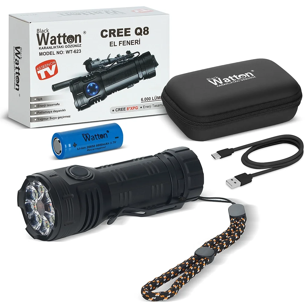 Cree Q8- XQg 8+1 Led Şarjlı El Feneri Wt-623 Cree Q8- XQg 8+1 Led Şarjlı El Feneri Wt-623