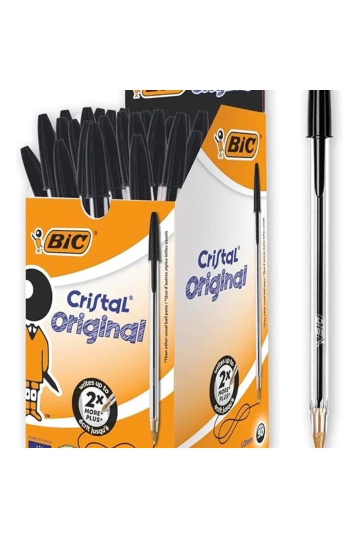 Cristal Medium Tükenmez Kalem Siyah 50'Li Kutu, 1.0 Mm Orta Kalınlıkta Uç, Şeffaf Gövde, Delik