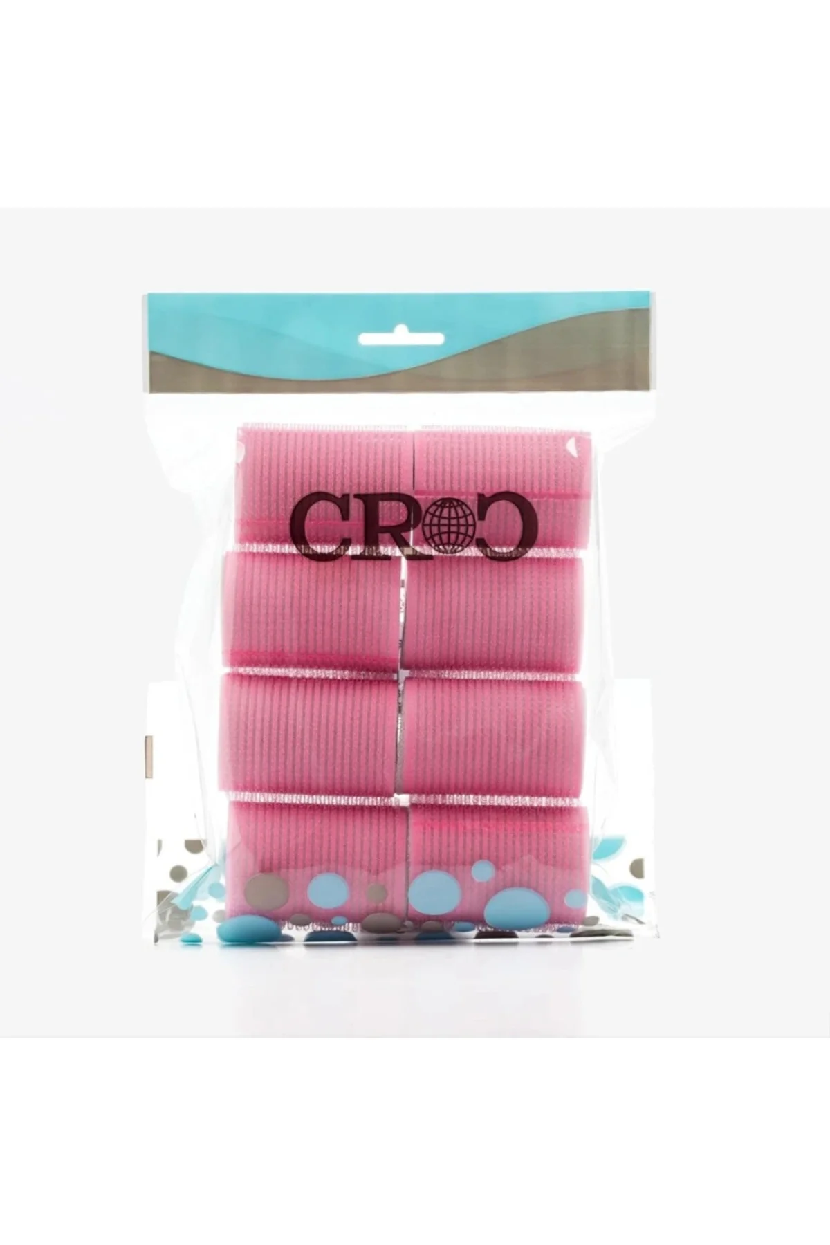 Croc 1207 Pembe Cırtlı Sünger Bigudi 8Li Çap 4Cm + 10Lu Plastik Saç Pensi