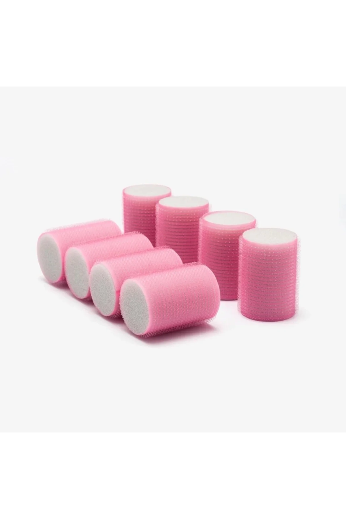 Croc 1207 Pembe Cırtlı Sünger Bigudi 8Li Çap 4Cm + 10Lu Plastik Saç Pensi