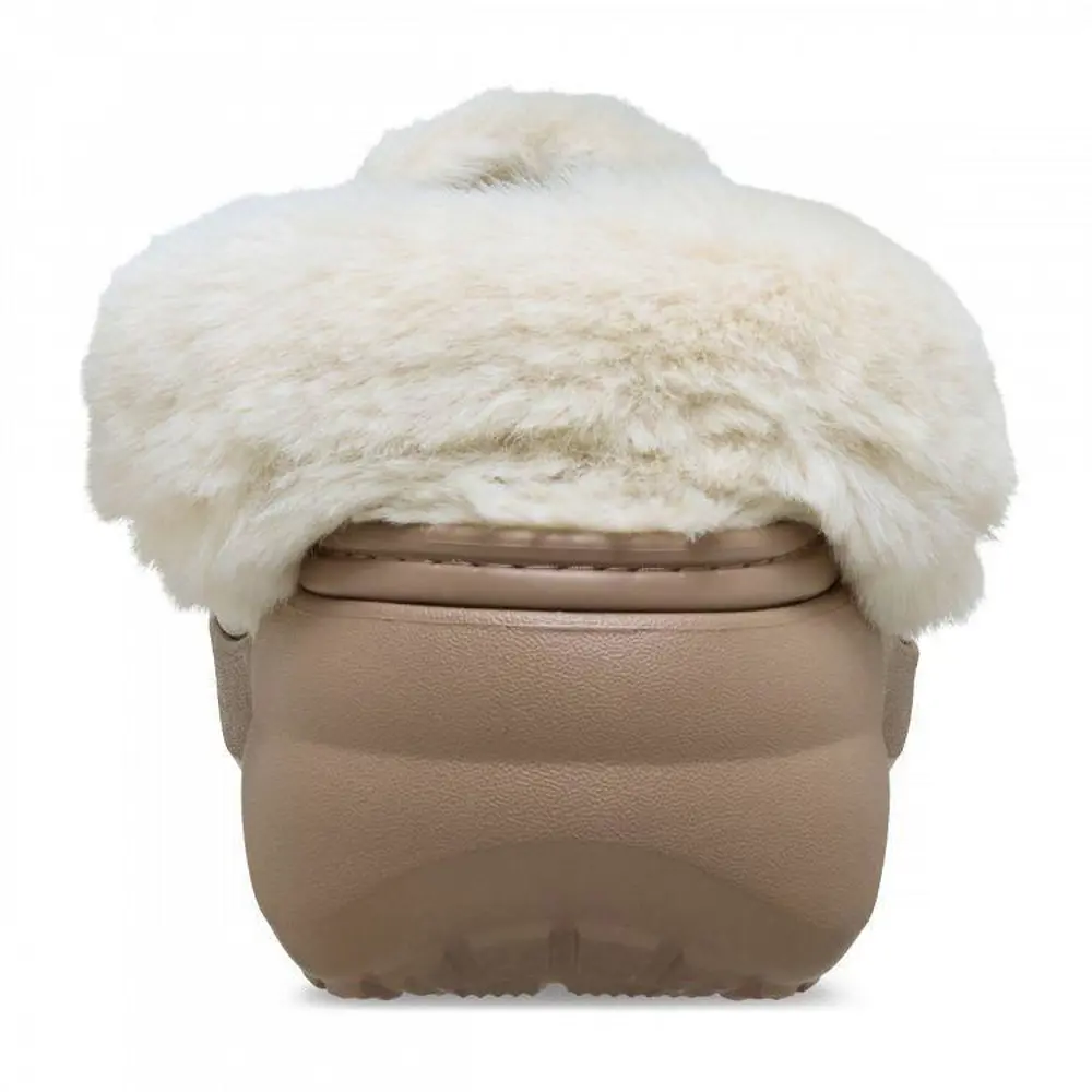 Crocs Classic Platform Fuzz Lined Clog Latte Terlik 212854_2Q9