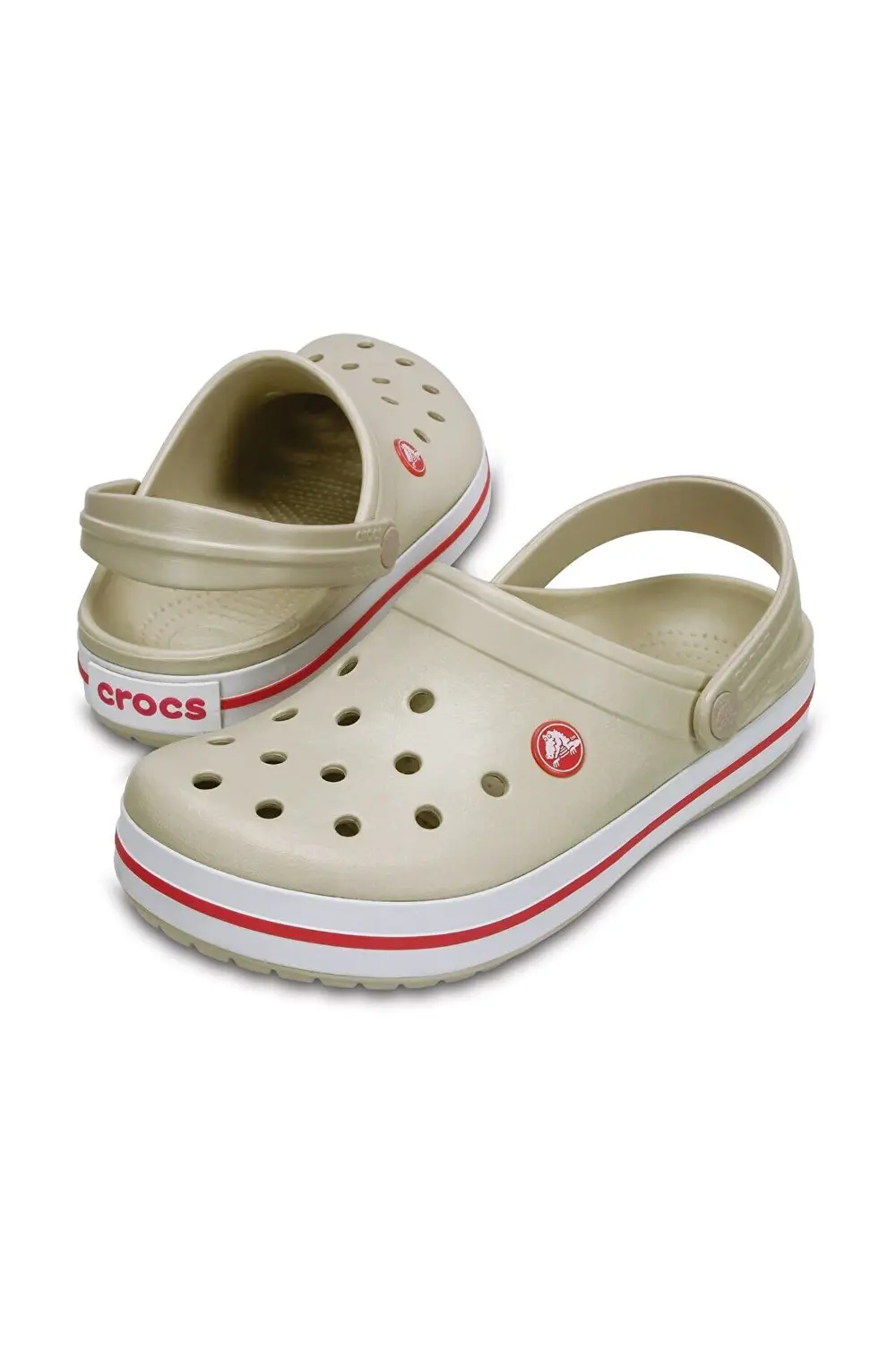CROCS Crocband Bej Unisex Kenarı Kırmızı Beyaz Çizgili Terlik / S CROCS Crocband Bej Unisex Kenarı Kırmızı Beyaz Çizgili Terlik / S