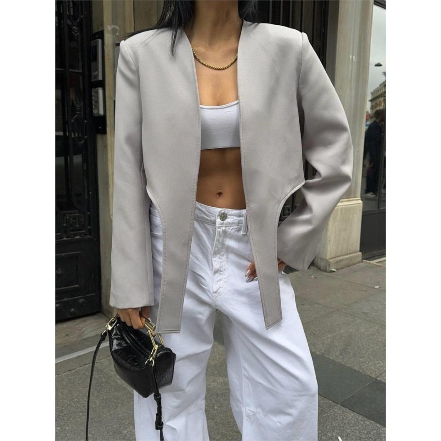 CROP CEKET BAĞLAMA KUYRUKLU - Gri