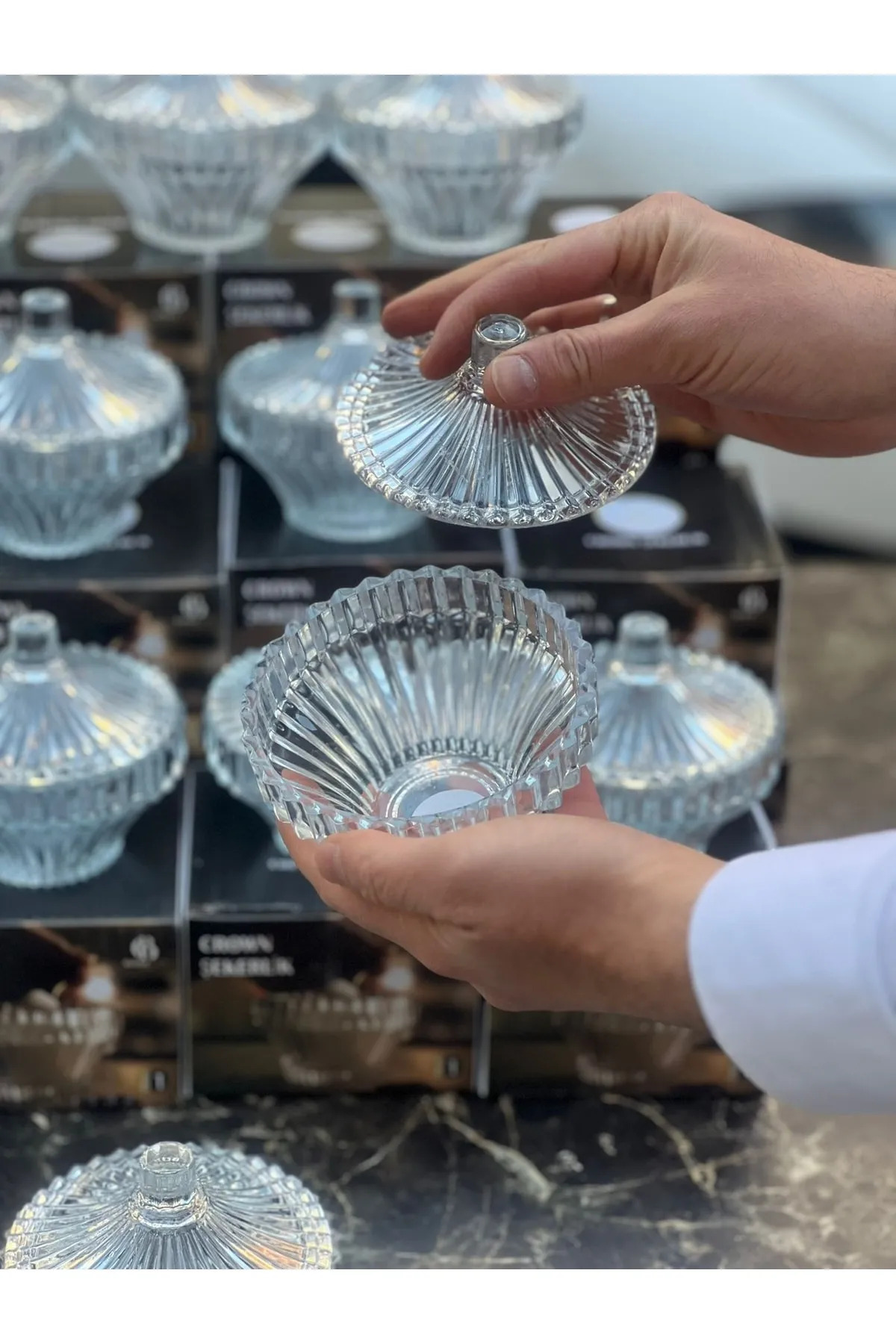 Crown Kapaklı Cam Şekerlik Pintrest Şekerliği Lokumluk Cam 1 Parç