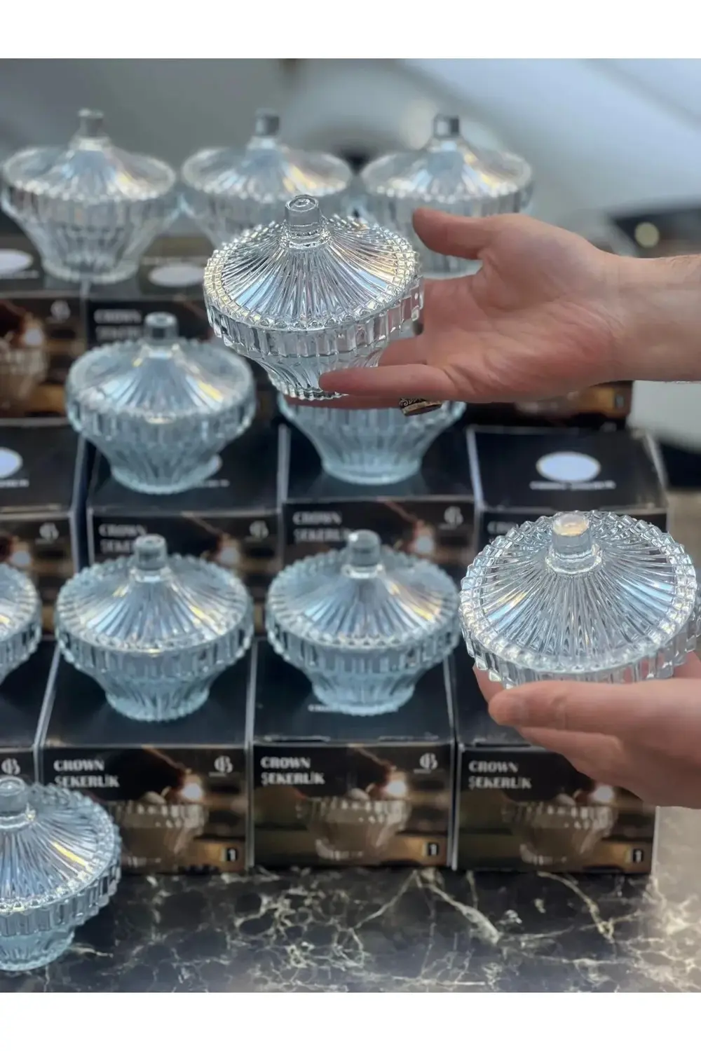 Crown Kapaklı Cam Şekerlik Pintrest Şekerliği Lokumluk Cam 1 Parç