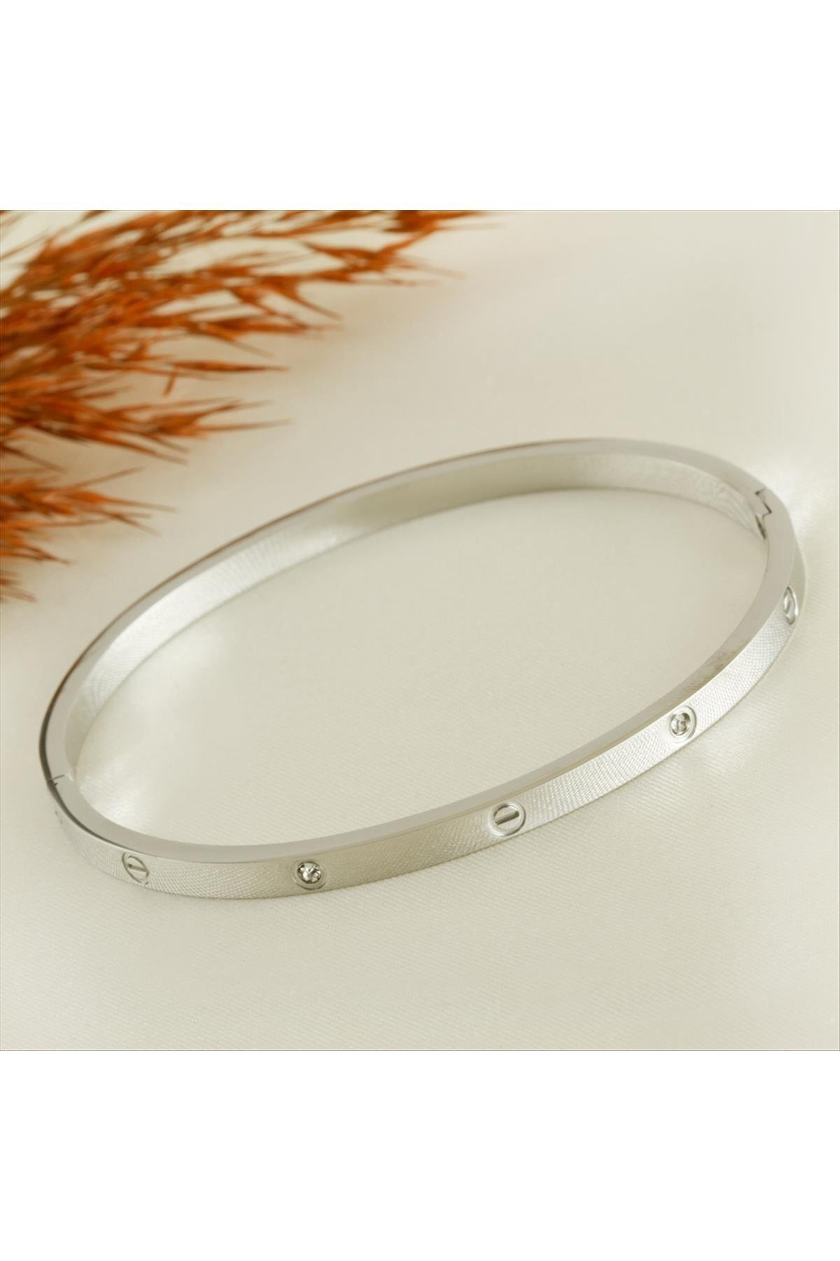 Crt Taşlı Çelik Bileklik İnce