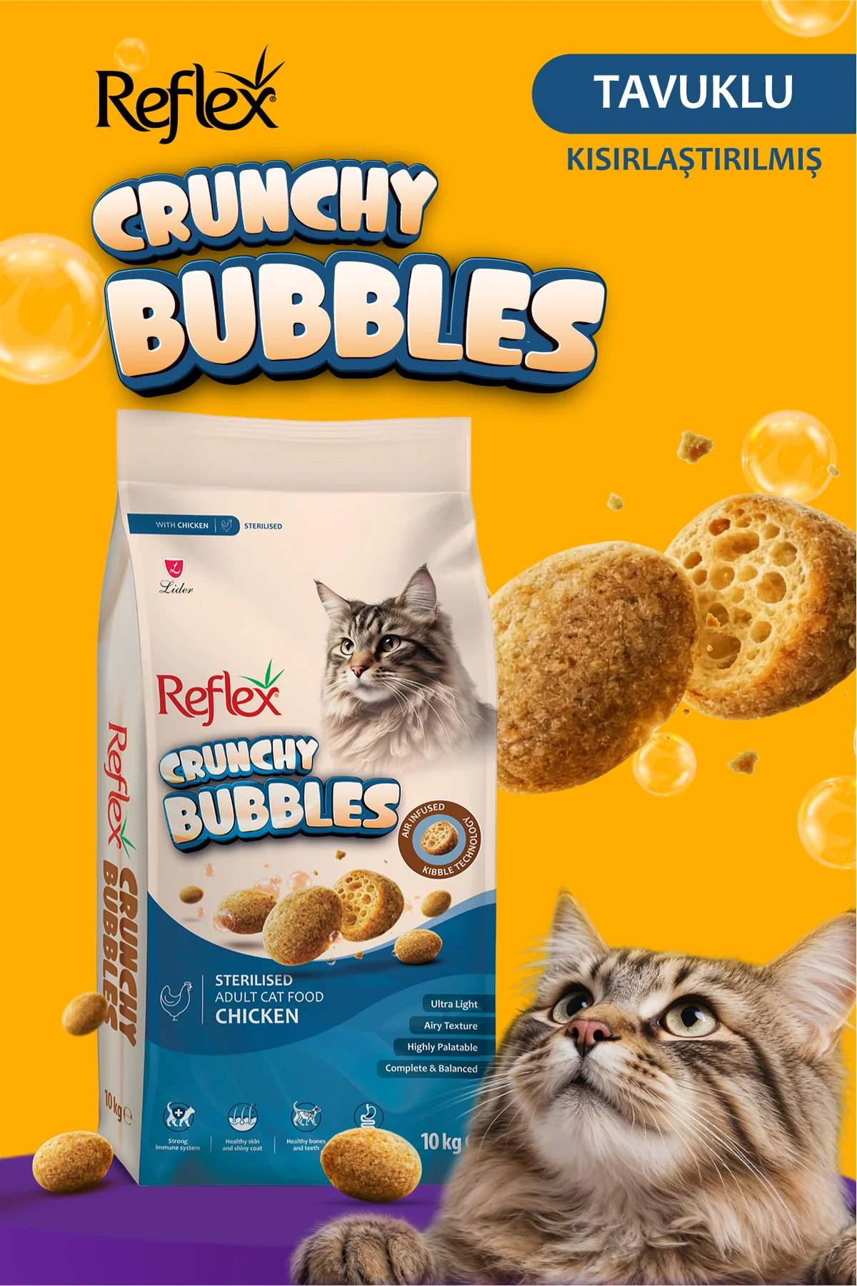 Crunchy Bubbles Kısırlaştırılmış Tavuklu Yetişkin Kedi Maması 10 kg Fiyatı, Yorumları ve Özellikleri