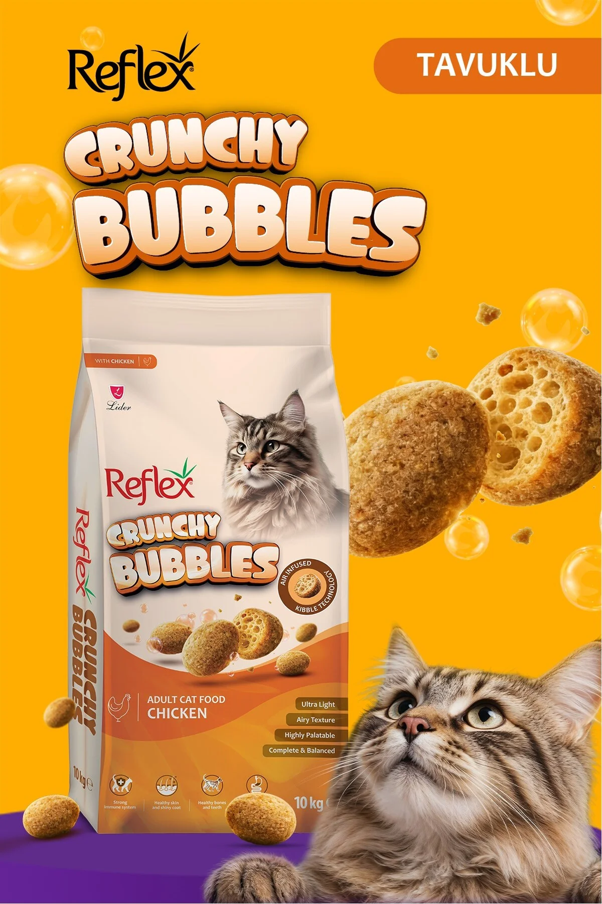 Crunchy Bubbles Tavuklu Yetişkin Kedi Maması 10 kg Crunchy Bubbles Tavuklu Yetişkin Kedi Maması 10 kg