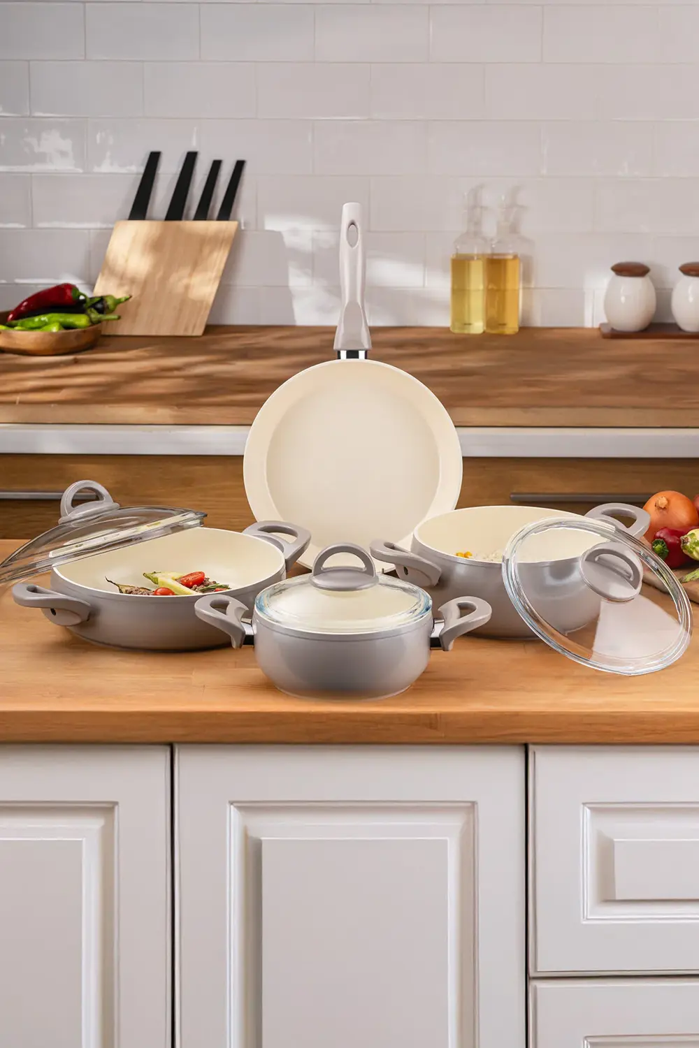 Crystal 7 Parça Güveç Seti Bej