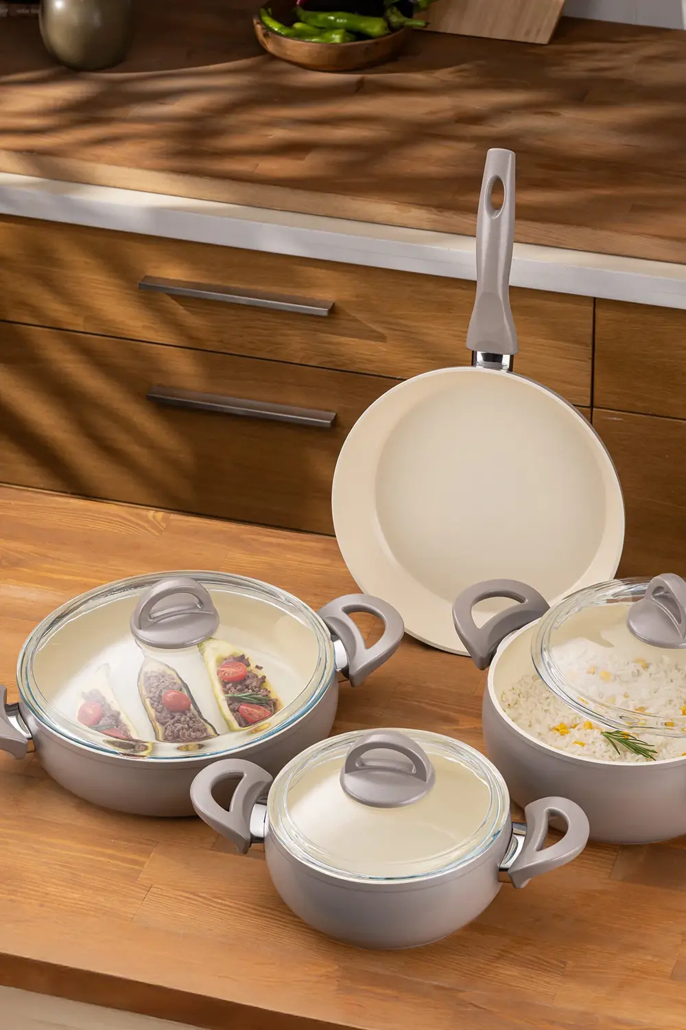 Crystal 7 Parça Güveç Seti Bej