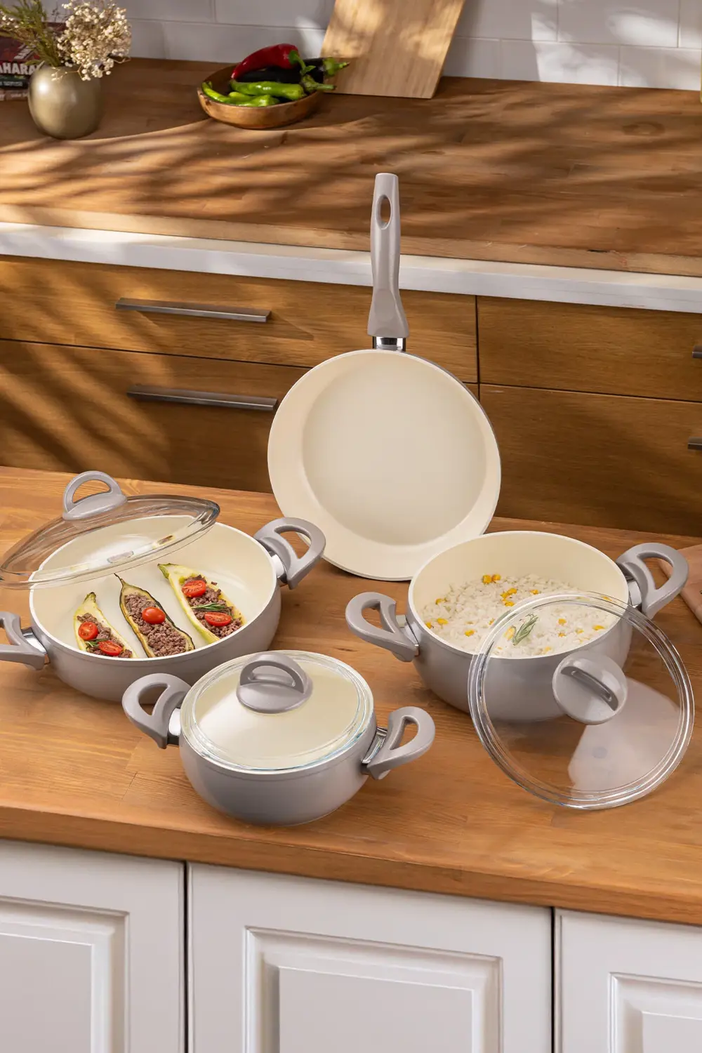 Crystal 7 Parça Güveç Seti Bej